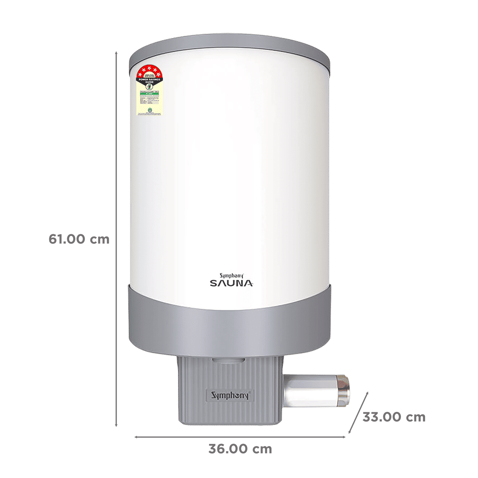 Symphony Sauna 15 Litre 5 Star Vertical Storage Geyser with Hair Fall Control (White & Grey)_2