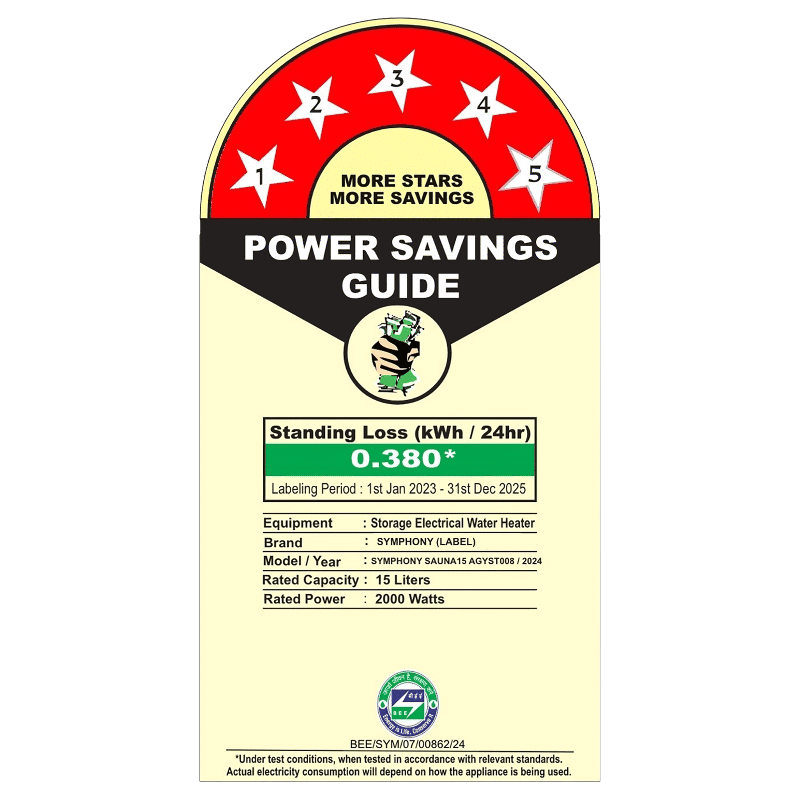 Symphony Sauna 15 Litre 5 Star Vertical Storage Geyser with Hair Fall Control (White & Grey)_2