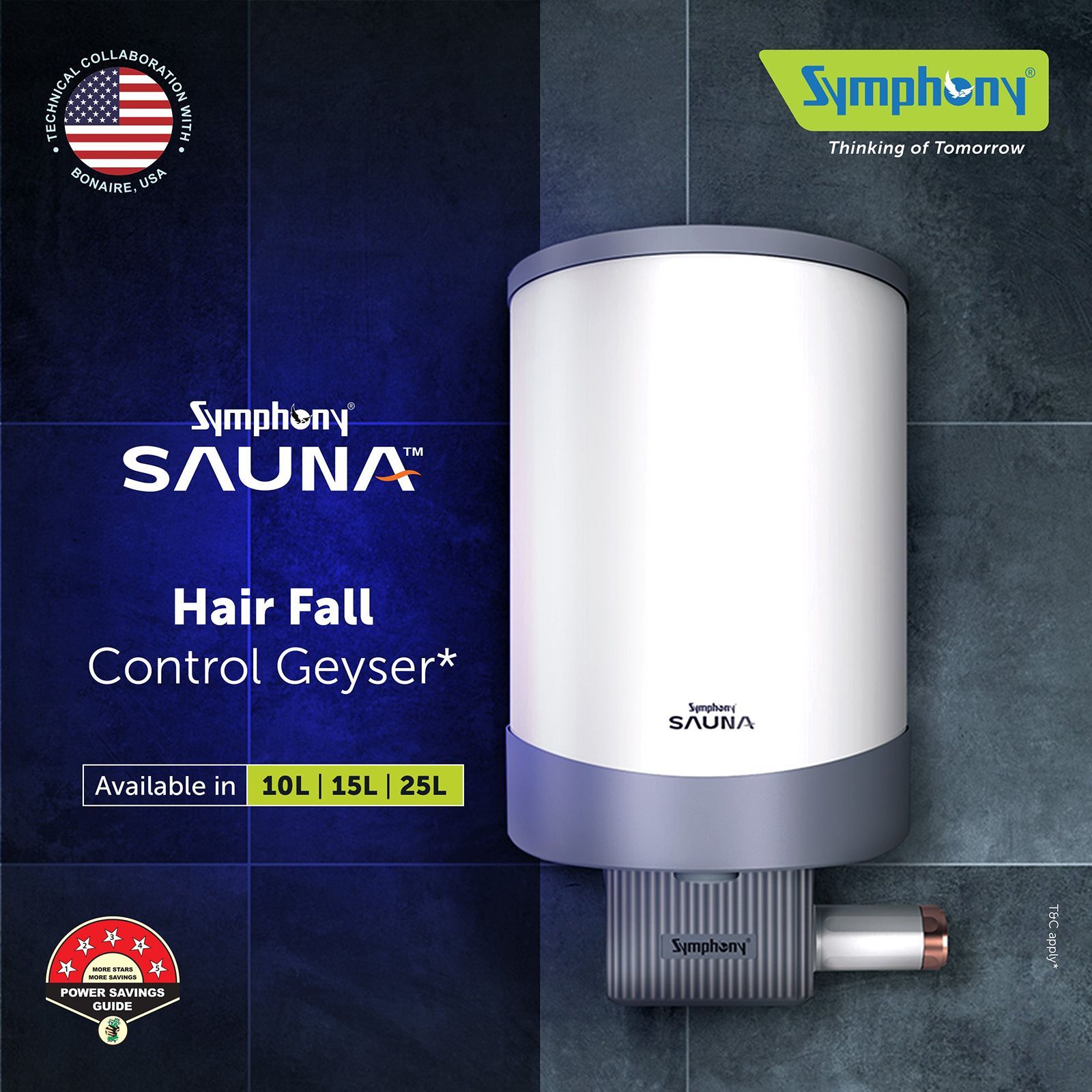 Symphony Sauna 25 Litre 5 Star Vertical Storage Geyser with Hair Fall Control (White & Grey)_9