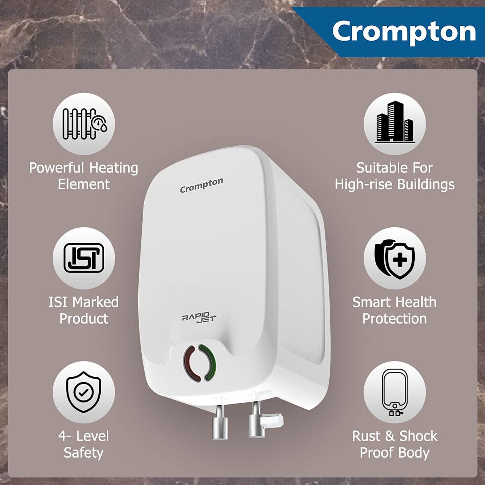 Crompton Rapid Jet 3 Litre 5 Star Vertical Instant Geyser with Advanced 4 Level Safety (White) Crompton Rapid Jet 3 Litre 5 Star Vertical Instant Geyser with Advanced 4 Level Safety (White)_5
