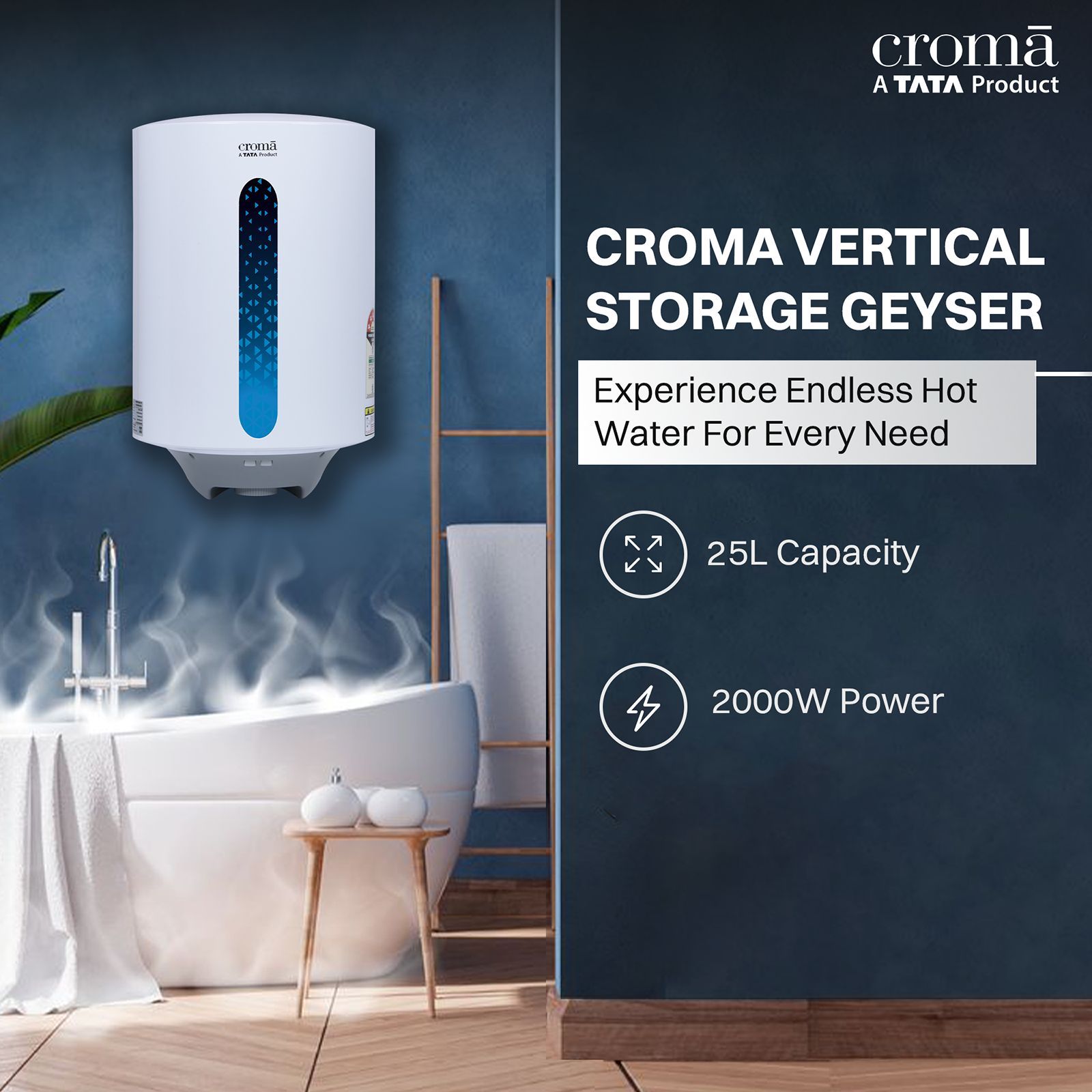 Croma AV5117 25 Litres 5 Star Vertical Storage Geyser with Temperature Control Knob (White)_3