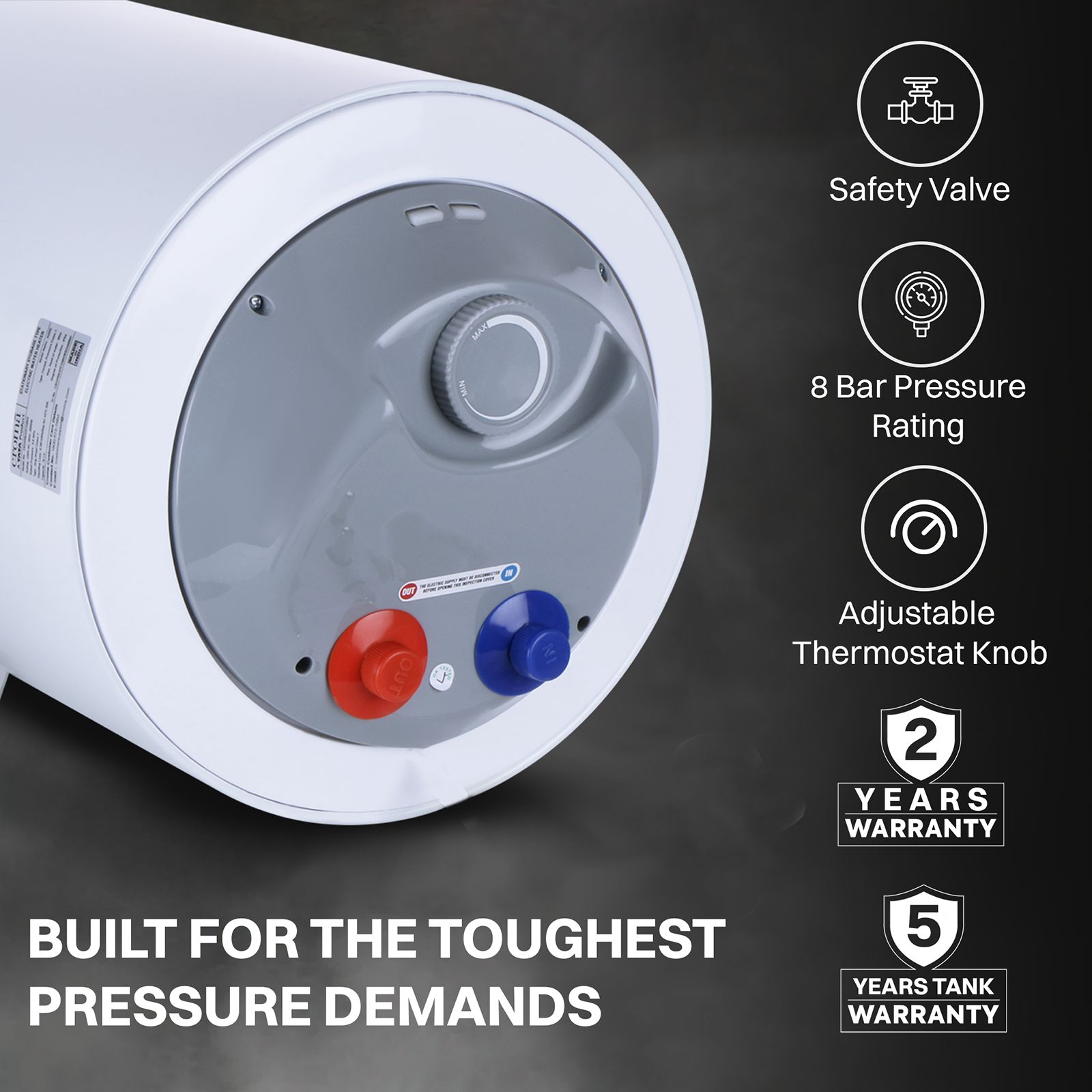 Croma AV5117 25 Litres 5 Star Vertical Storage Geyser with Temperature Control Knob (White)_7