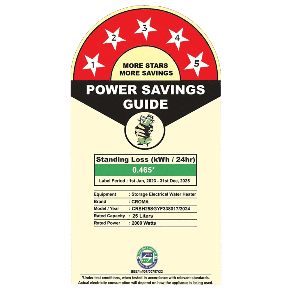 Croma AV5117 25 Litres 5 Star Vertical Storage Geyser with Temperature Control Knob (White)_8