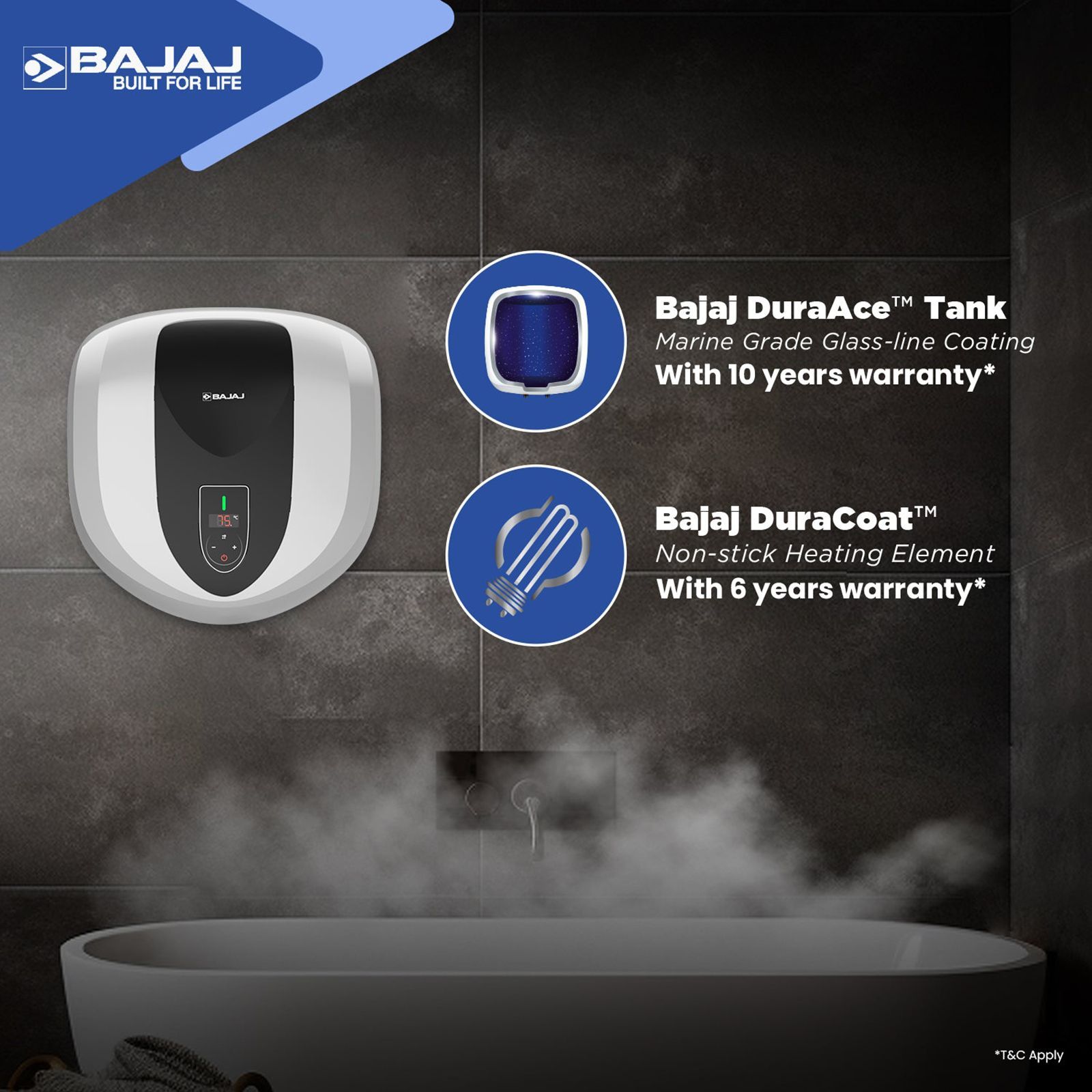 BAJAJ Eternal Pentacle Digi 25 Litre 5 Star Vertical Storage Geyser with Swirlflow Technology (White & Black)_9