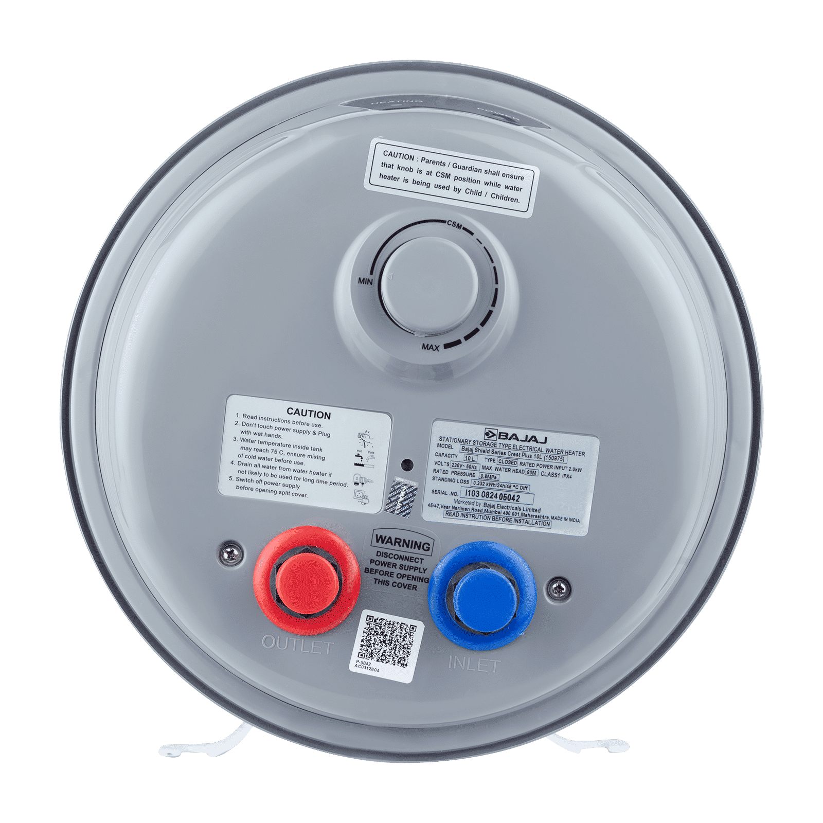 BAJAJ Shield Crest Plus 25 Litre 5 Star Vertical Storage Geyser with Swirlflow Technology (White & Grey)_6