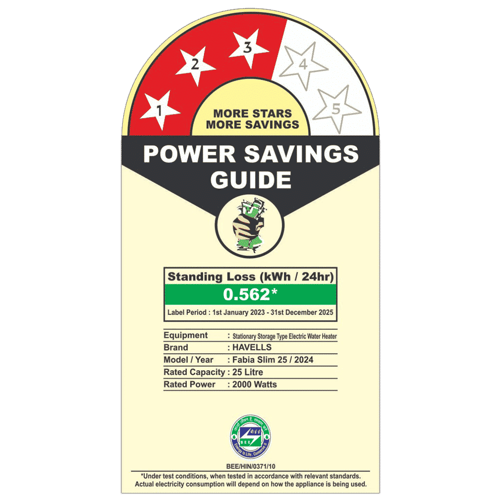 HAVELLS Fabia Slim 25 Litre 3 Star Horizontal Storage Geyser with Whirlflow Technology (White & Blue)_6