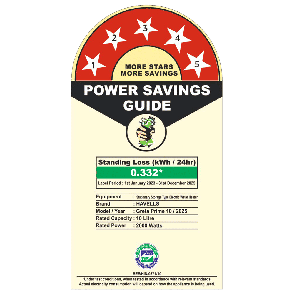 HAVELLS Greta Prime 10 Litre 5 Star Vertical Storage Geyser with Whirlflow Technology (White & Blue)_6