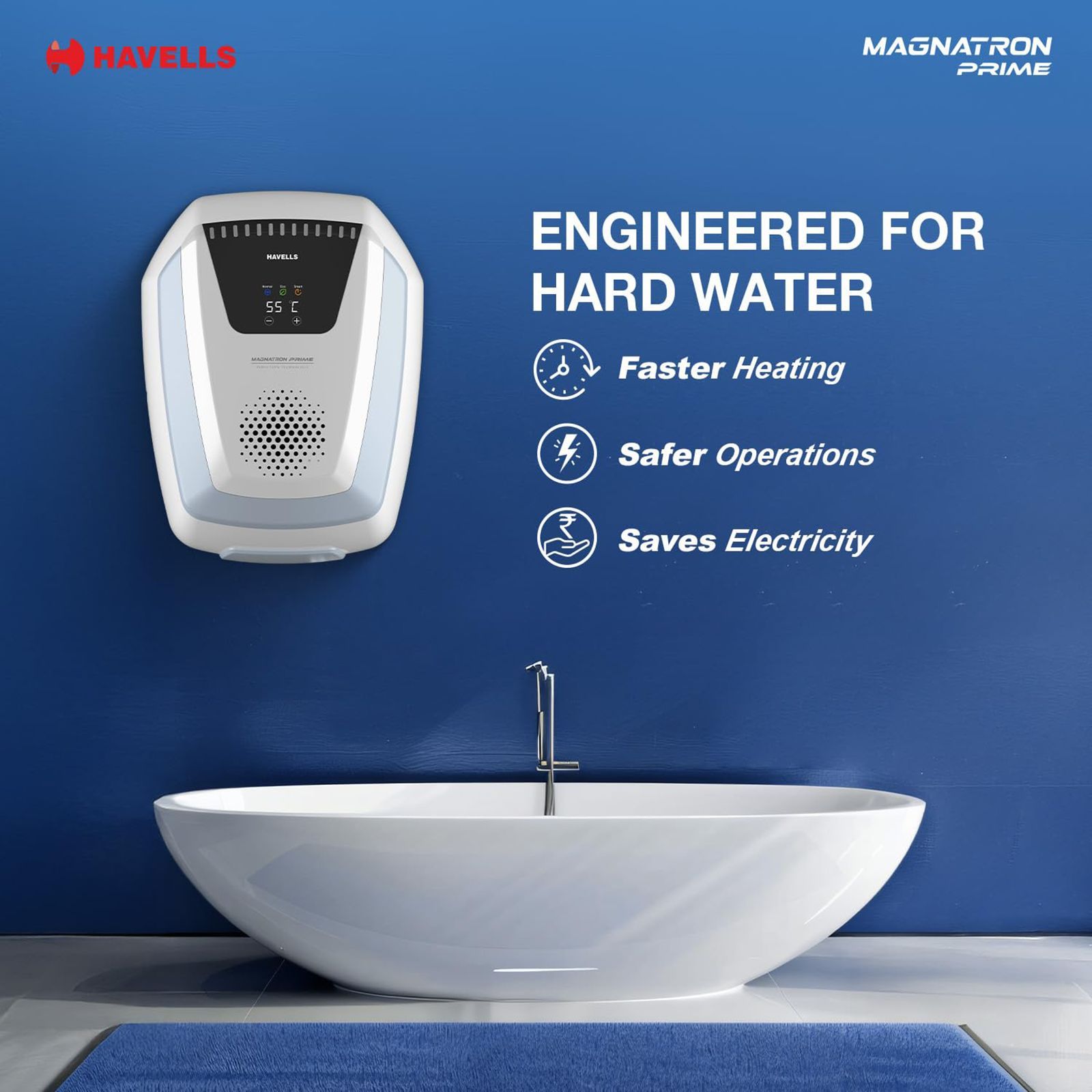 HAVELLS Magnatron Prime 15 Litres 4 Star Storage Geyser with Induction Technoloy (White & Blue) HAVELLS Magnatron Prime 15 Litres 4 Star Storage Geyser with Induction Technoloy (White & Blue)_8