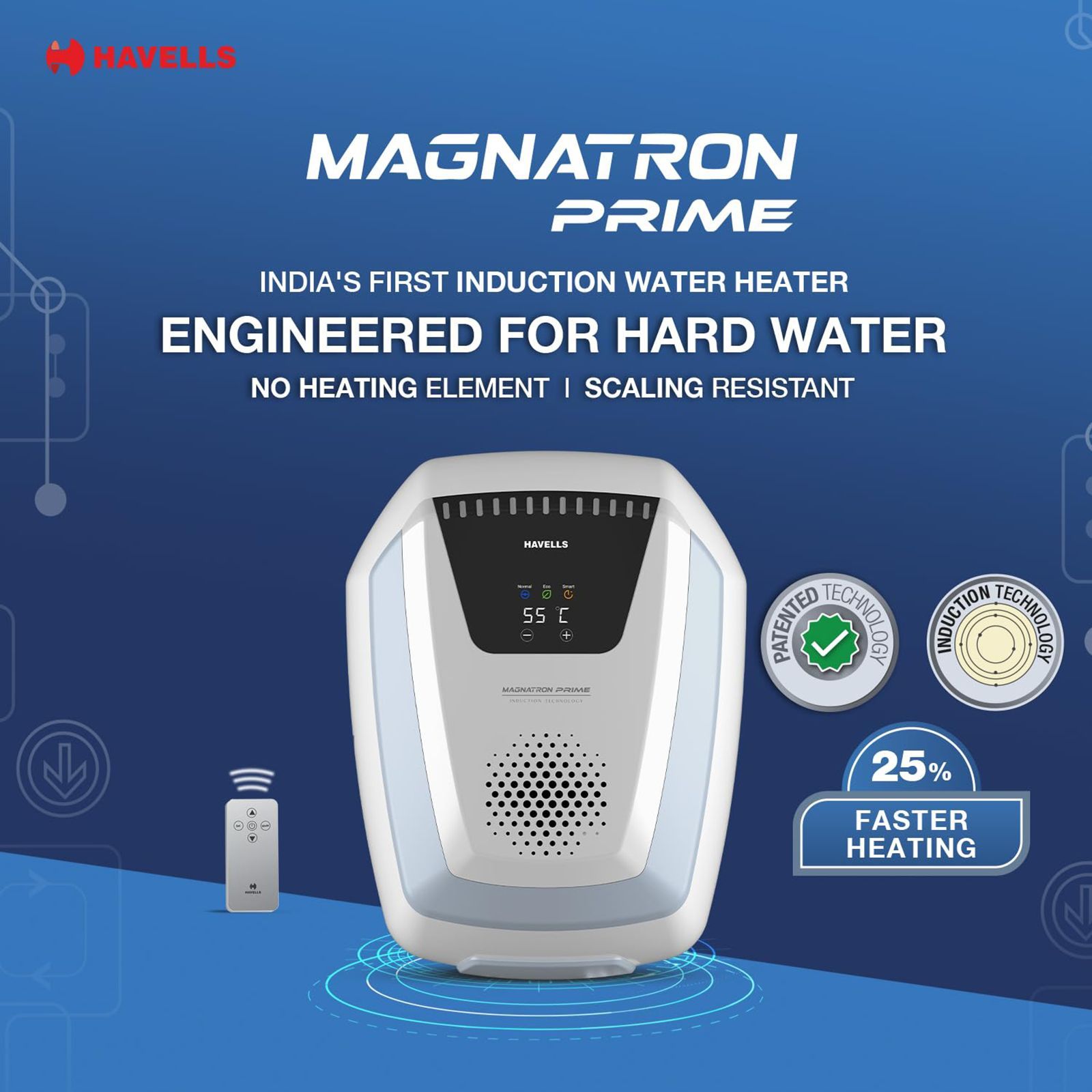 HAVELLS Magnatron Prime 15 Litres 4 Star Storage Geyser with Induction Technoloy (White & Blue) HAVELLS Magnatron Prime 15 Litres 4 Star Storage Geyser with Induction Technoloy (White & Blue)_9