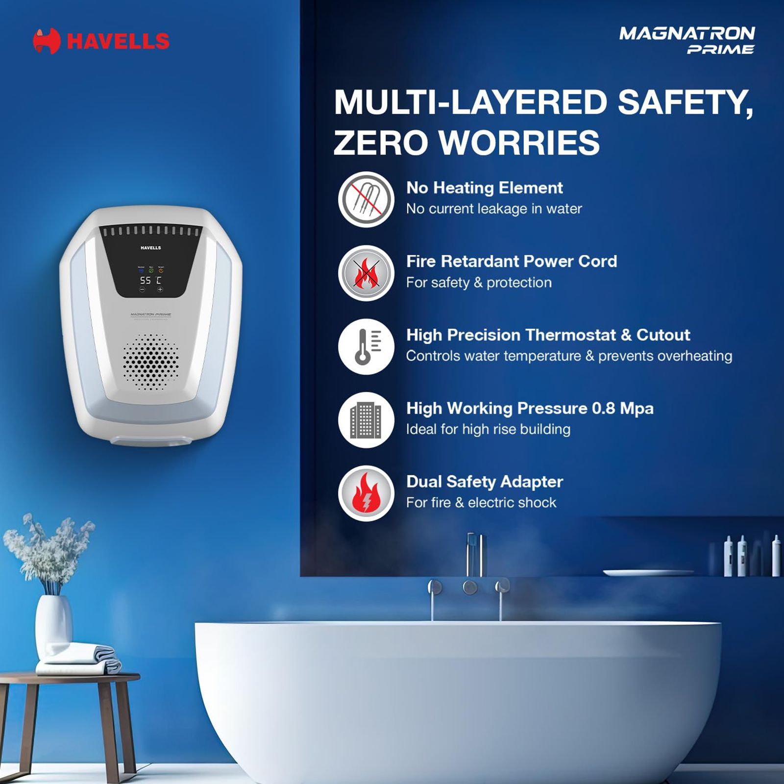 HAVELLS Magnatron Prime 15 Litres 4 Star Storage Geyser with Induction Technoloy (White & Blue) HAVELLS Magnatron Prime 15 Litres 4 Star Storage Geyser with Induction Technoloy (White & Blue)_10
