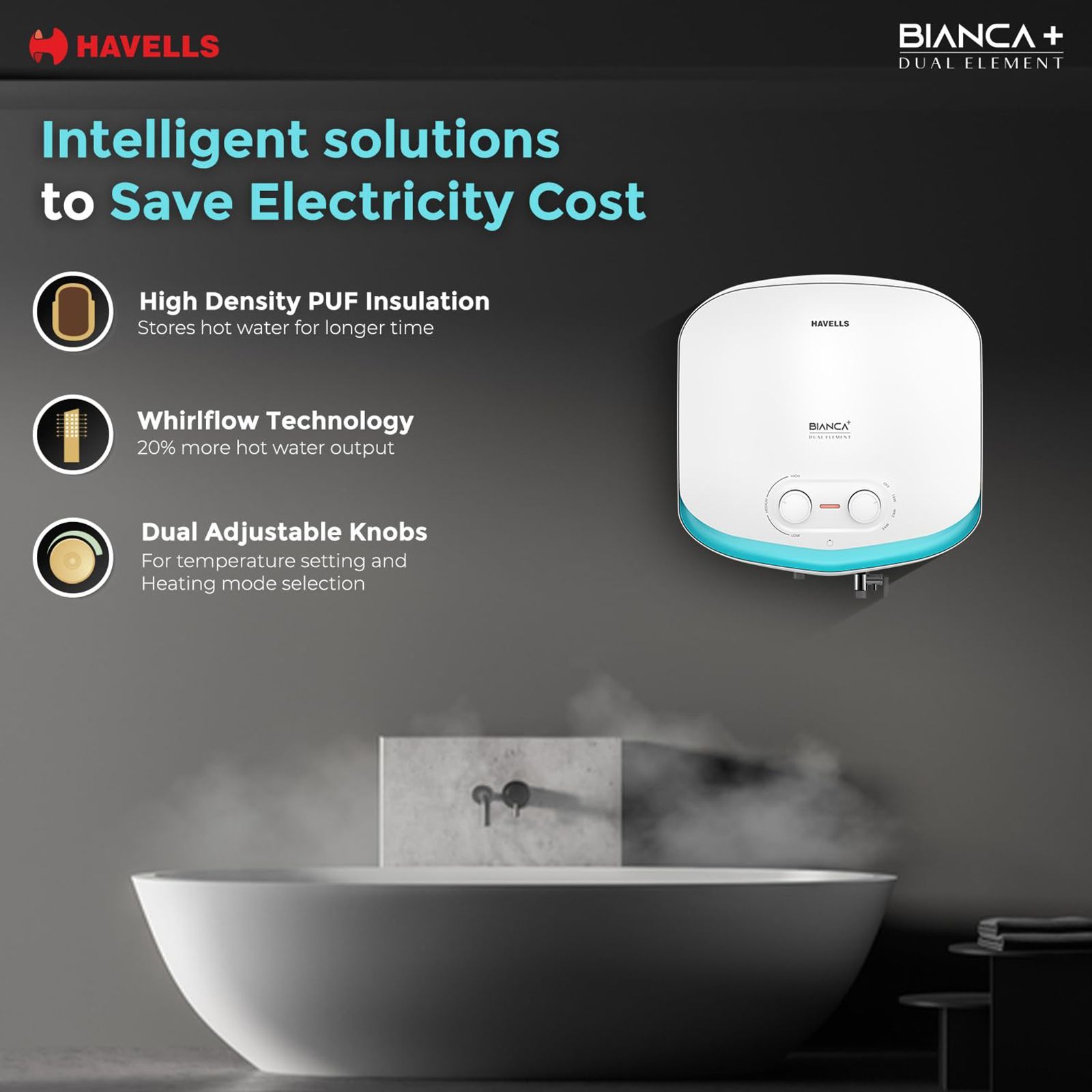 HAVELLS Bianca Plus 25 Litres 5 Star Storage Geyser with Whirlflow Technology (White & Blue)_9