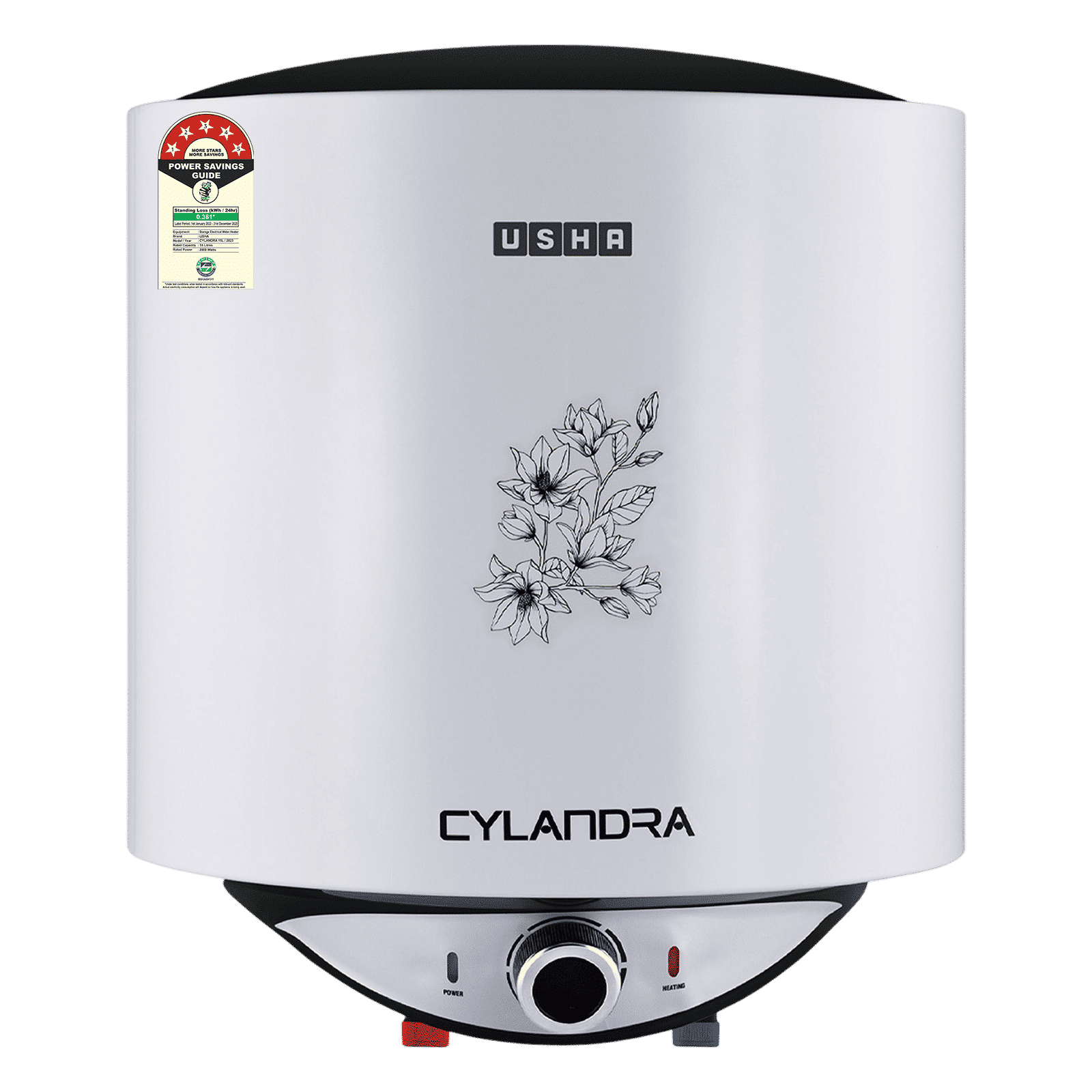 USHA Cylandra 15 Litre 5 Star Vertical Storage Geyser with Whirl Flow Technology (White)_1