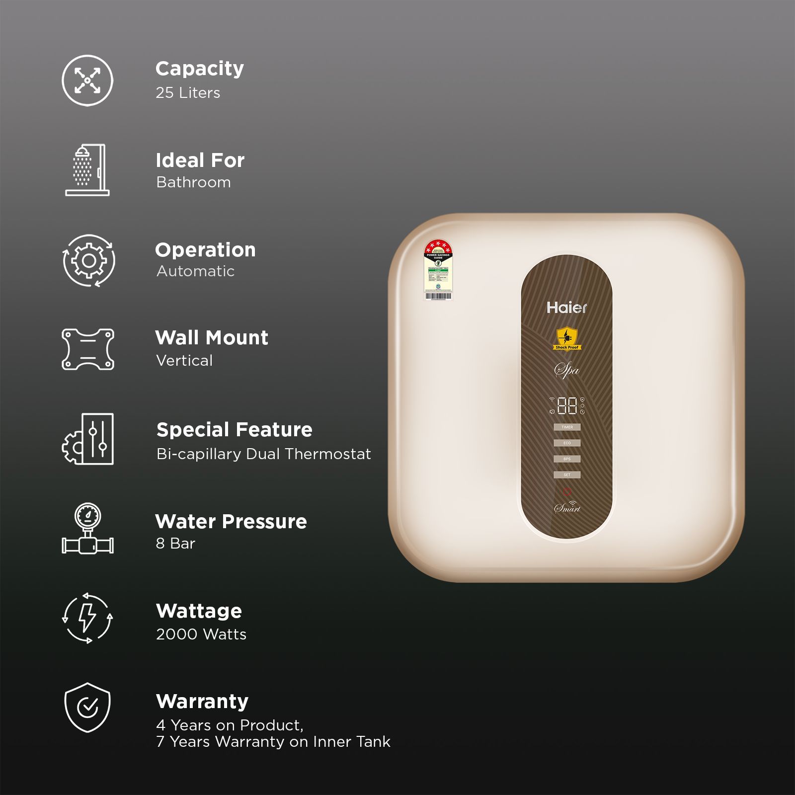 Haier Spa 25 Litre 5 Star Vertical Smart Geyser with RSC Technology (Gold)_3