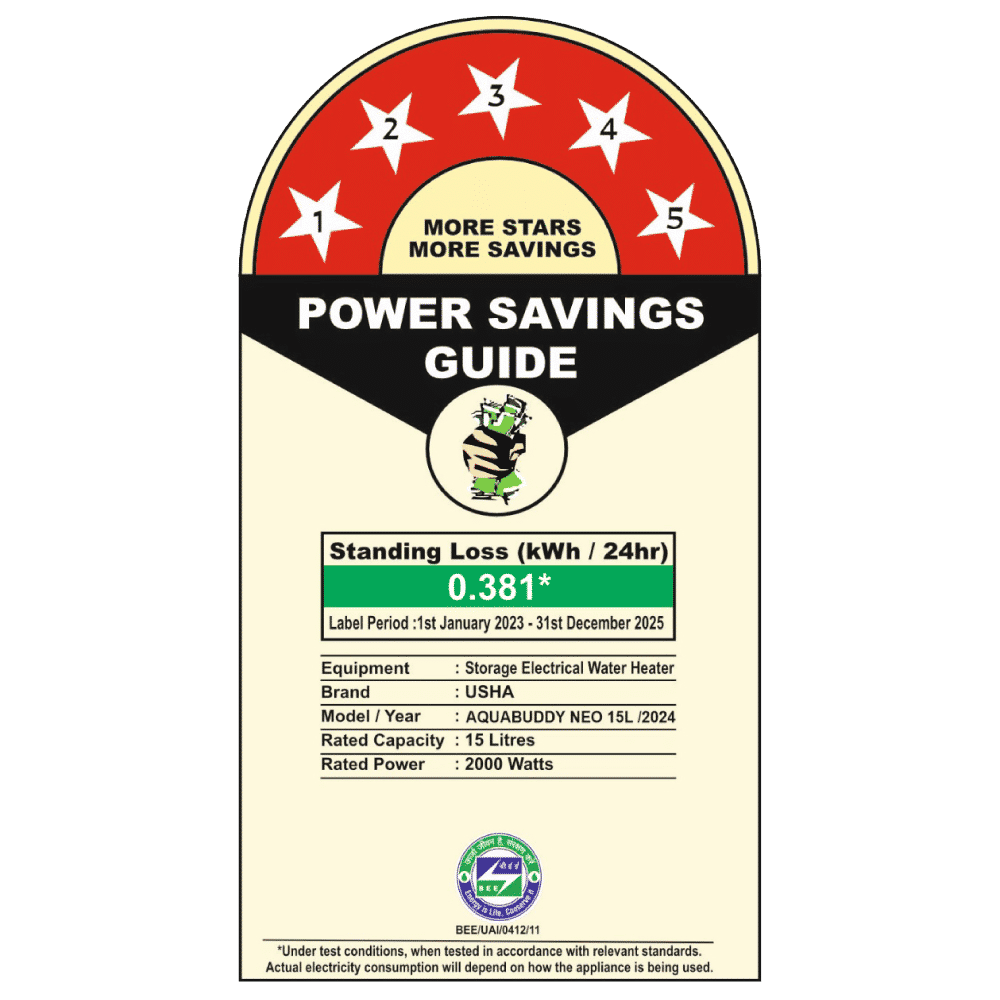 USHA Aqua Buddy Neo Plus 15 Litre 5 Star Vertical Storage Geyser with Whirl Flow Technology (Blue & White)_2