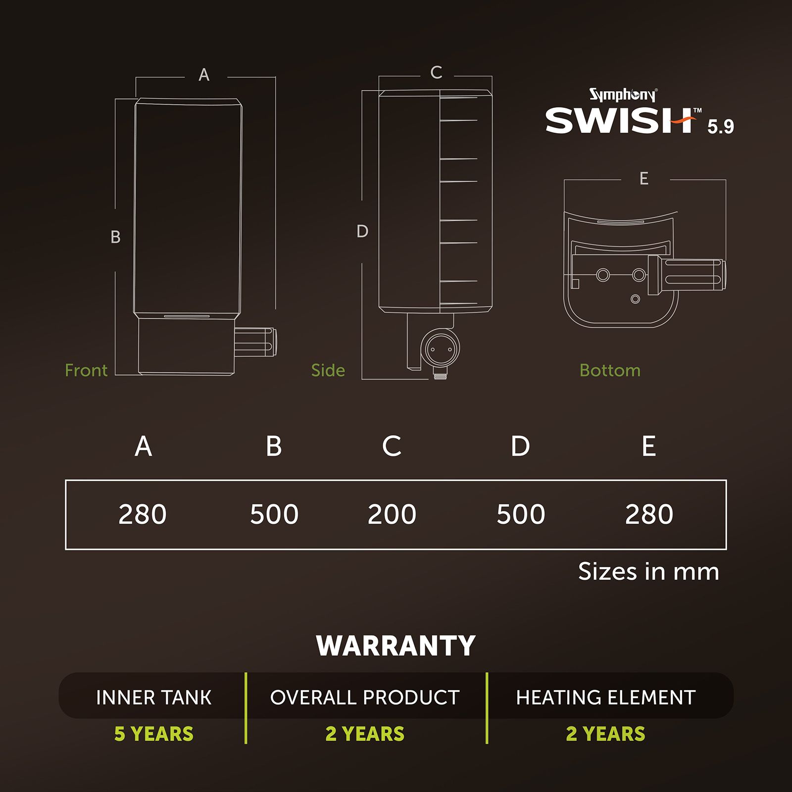 Symphony SWISH 5.9 Litre Vertical Instant Geyser with PUROPOD Cartridge Technology (White)_13