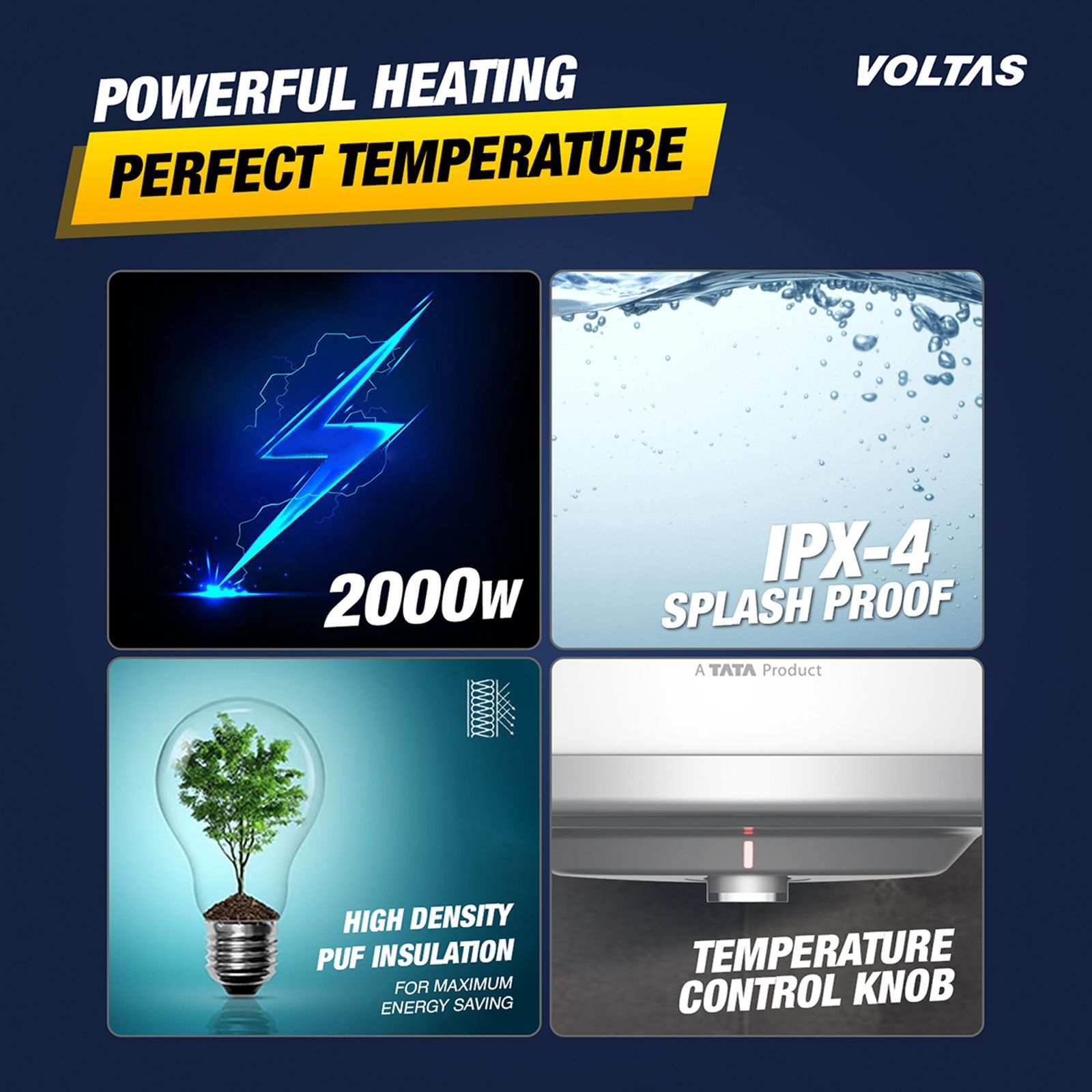 Voltas Aqua Prime 15 Litre 4 Star Vertical Storage Geyser with Quartzline Technology  (White) _4