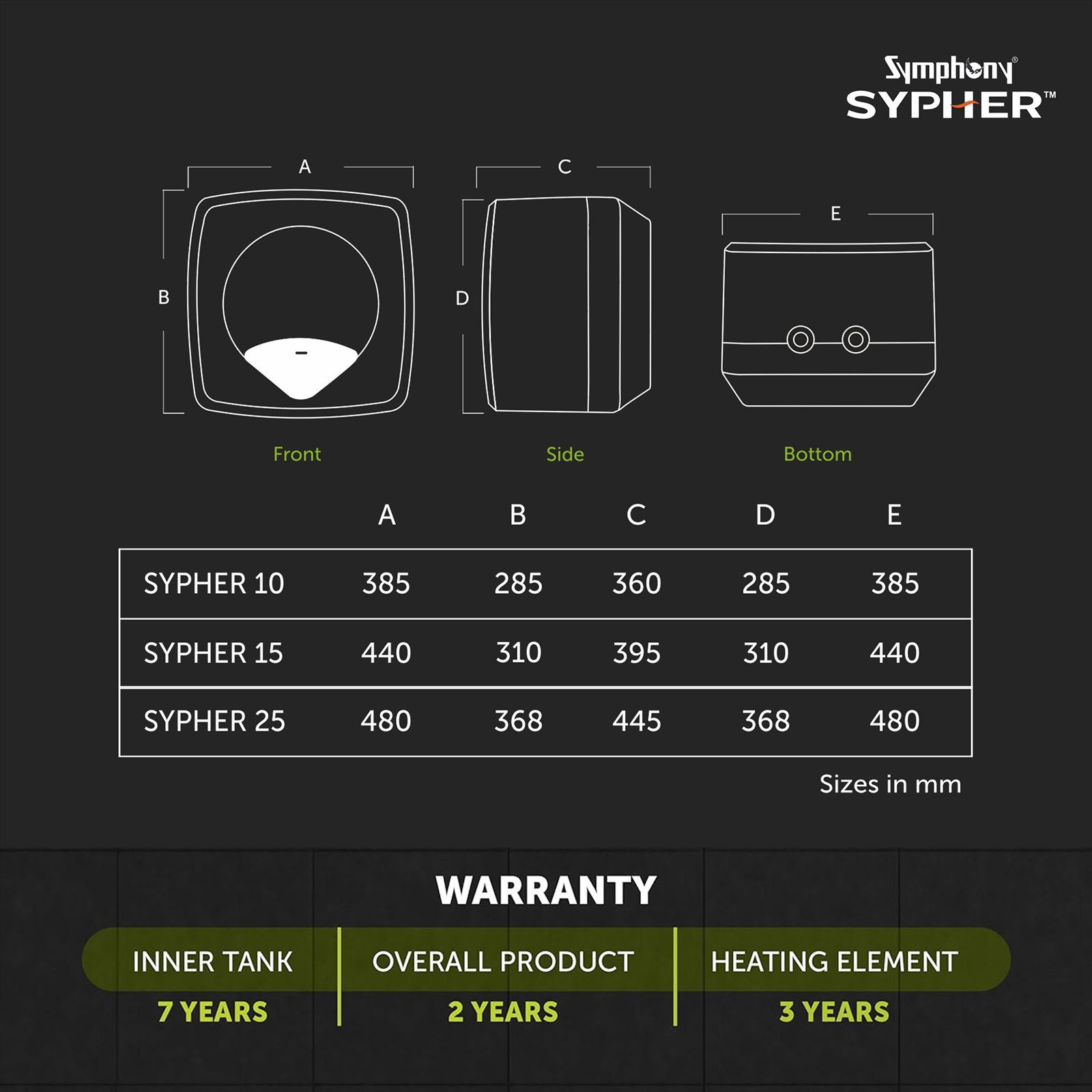 Symphony Sypher 10 Litre 5 Star Vertical Storage Geyser with Safety Valve (White)_10