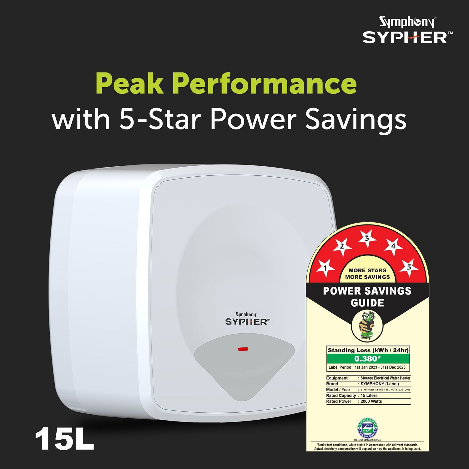 Symphony Sypher 15 Litre 5 Star Vertical Storage Geyser with Safety Valve (White) Symphony Sypher 15 Litre 5 Star Vertical Storage Geyser with Safety Valve (White)_6