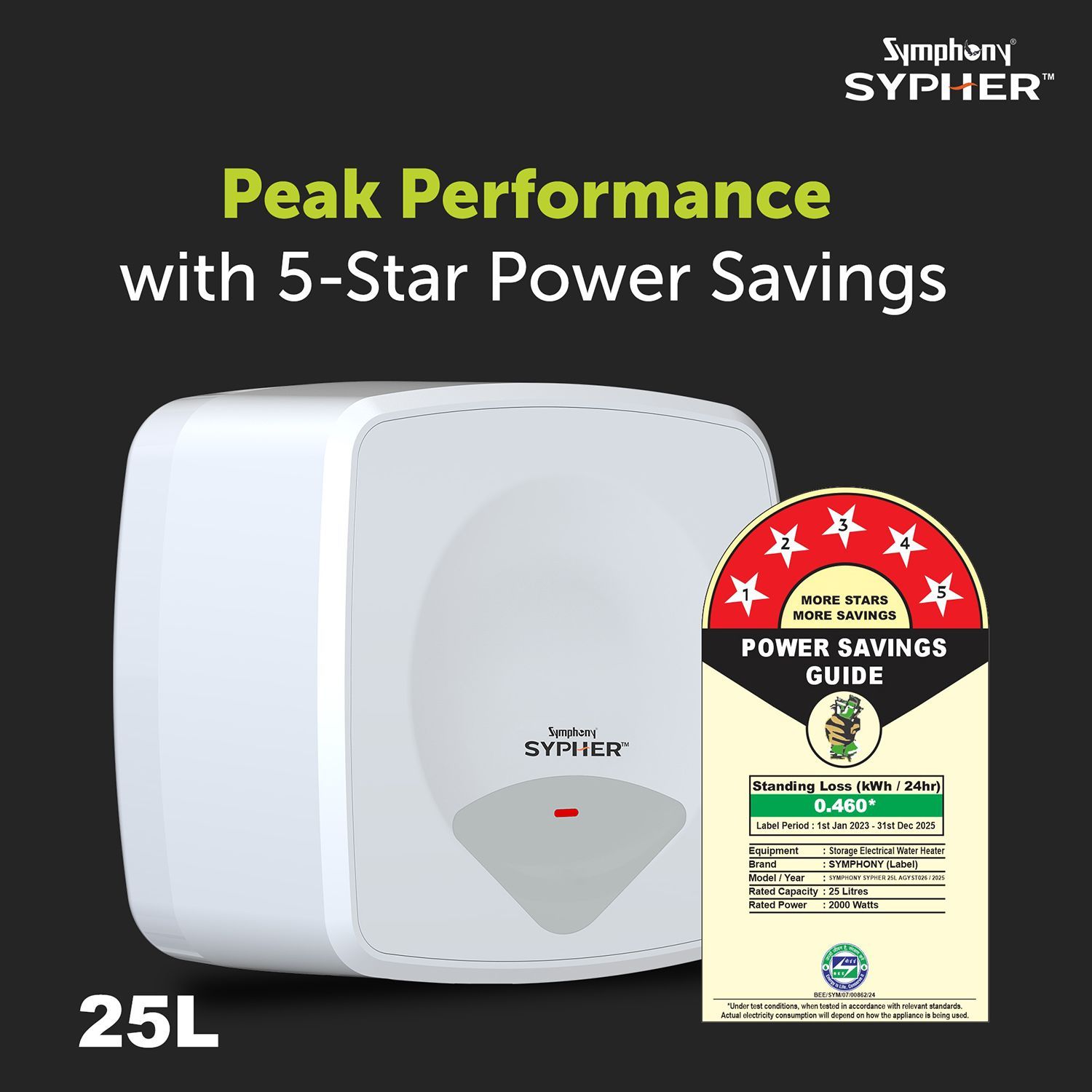Symphony Sypher 25 Litre 5 Star Vertical Storage Geyser with Safety Valve (White)_4