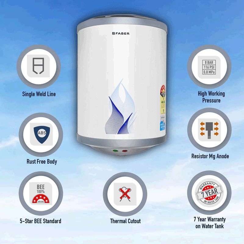 FABER 6 Litres 5 Star Storage Water Geyser (2000 Watts, FWG Vulcan 6V, White) FABER 6 Litres 5 Star Storage Water Geyser (2000 Watts, FWG Vulcan 6V, White)_7