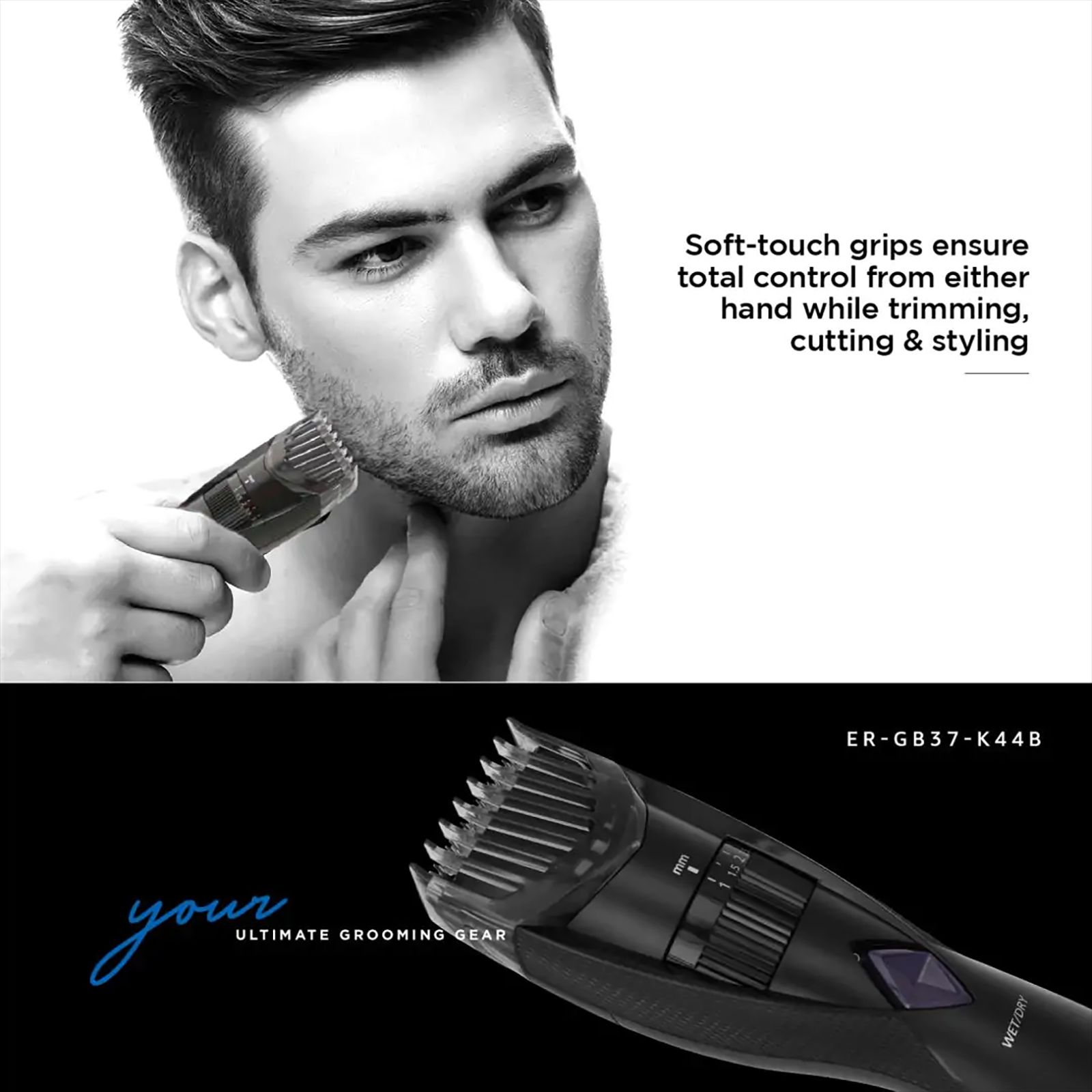 Panasonic ER-GB37 Rechargeable Corded & Cordless Wet & Dry Trimmer for Body Grooming, Beard & Moustache with 20 Length Settings for Men (50mins Runtime, Japanese Blade Technology, Black & Grey) Panasonic ER-GB37 Rechargeable Corded & Cordless Wet & Dry Trimmer for Body Grooming, Beard & Moustache with 20 Length Settings for Men (50mins Runtime, Japanese Blade Technology, Black & Grey)_7