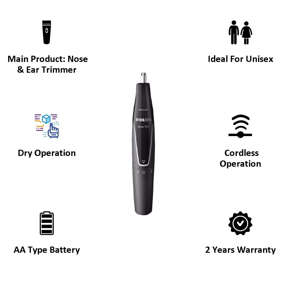 Philips Series 1000 Cordless Dryr Trimmer for Nose and Ear for Unisex (Fully Washable, Black) Philips Series 1000 Cordless Dryr Trimmer for Nose and Ear for Unisex (Fully Washable, Black)_4