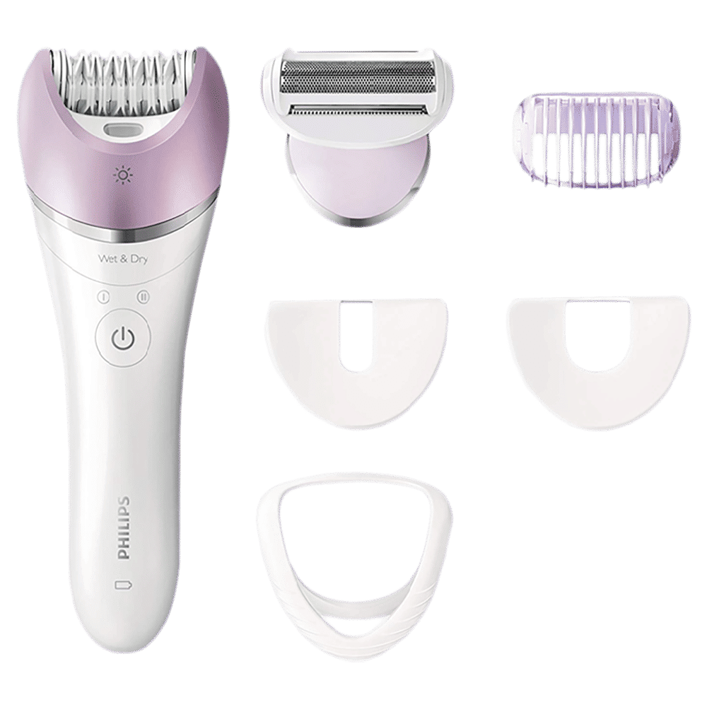 PHILIPS Satinelle Advanced Wet and Dry Epilator for Face and Body with 5 Interchangeable Heads (Washable Heads, White)_1