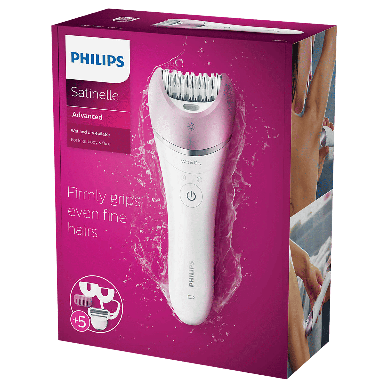 PHILIPS Satinelle Advanced Wet and Dry Epilator for Face and Body with 5 Interchangeable Heads (Washable Heads, White)_6