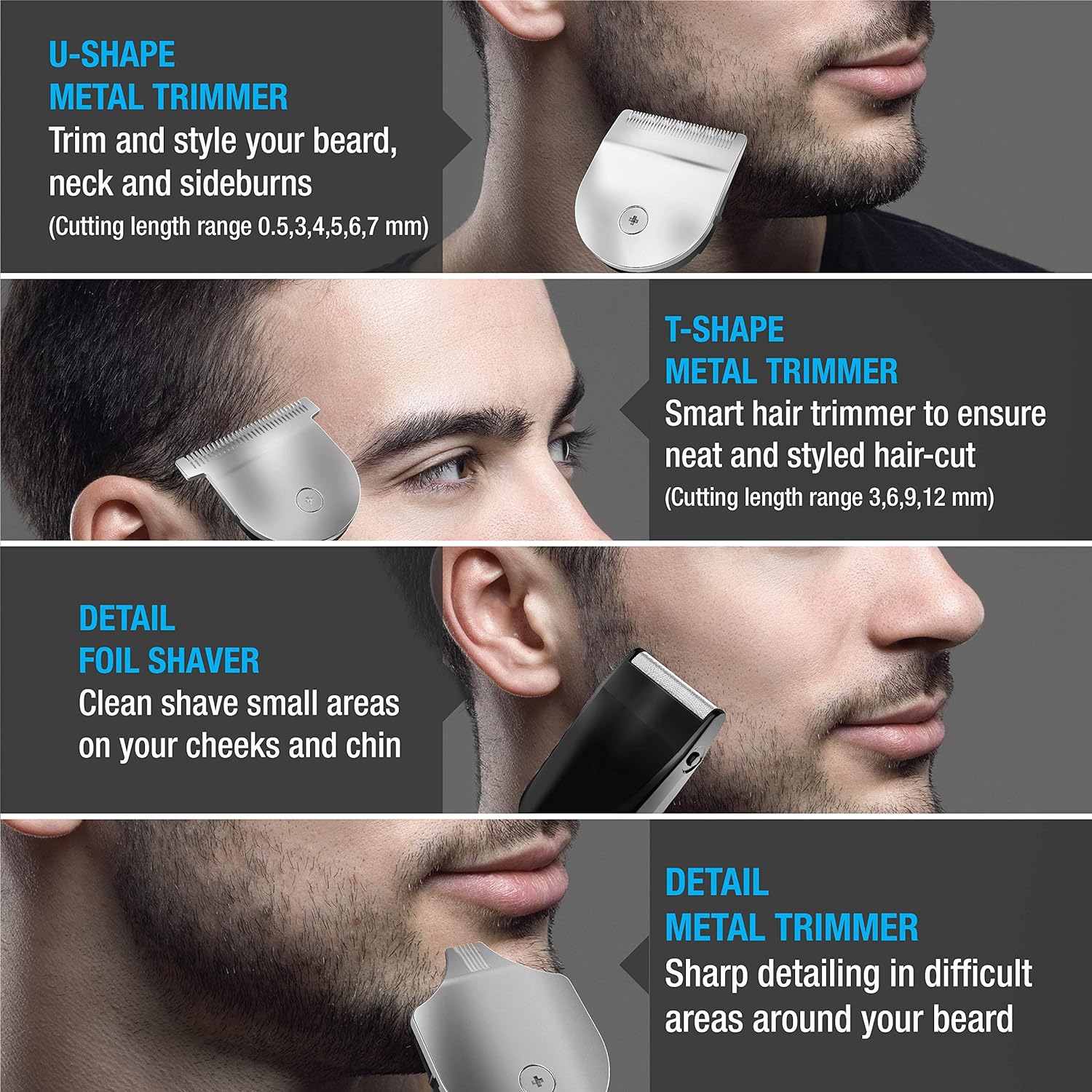 HAVELLS GS6451 4-in-1 Rechargeable Corded & Cordless Grooming Kit for Hair & Beard for Men (90min Runtime, Fast Charging, Brown)_7