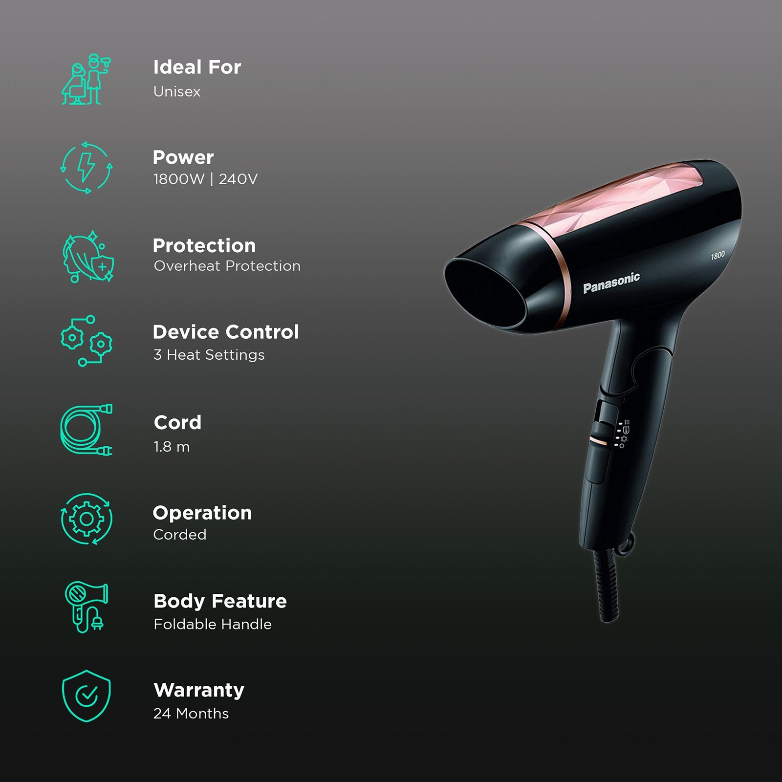 Panasonic Hair Dryer with 3 Heat Settings (Overheat Protection, Black)_2