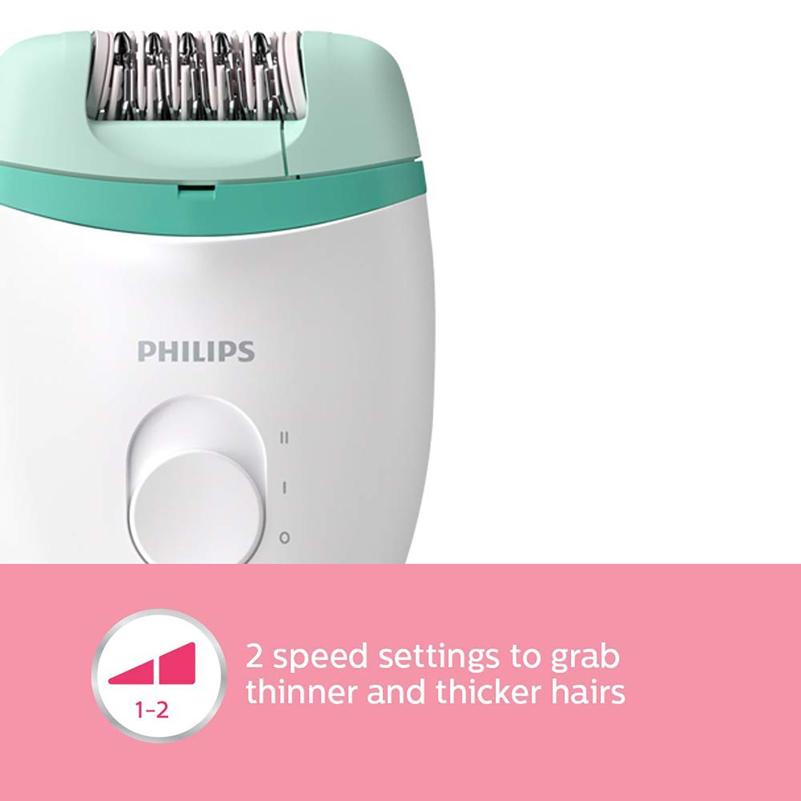 PHILIPS Satinelle Essential Corded Wet & Dry Epilator for Arms, Legs & Intimate Areas with 2 Interchangeable Heads (Efficient Epilation System, White & Green) PHILIPS Satinelle Essential Corded Wet & Dry Epilator for Arms, Legs & Intimate Areas with 2 Interchangeable Heads (Efficient Epilation System, White & Green)_9