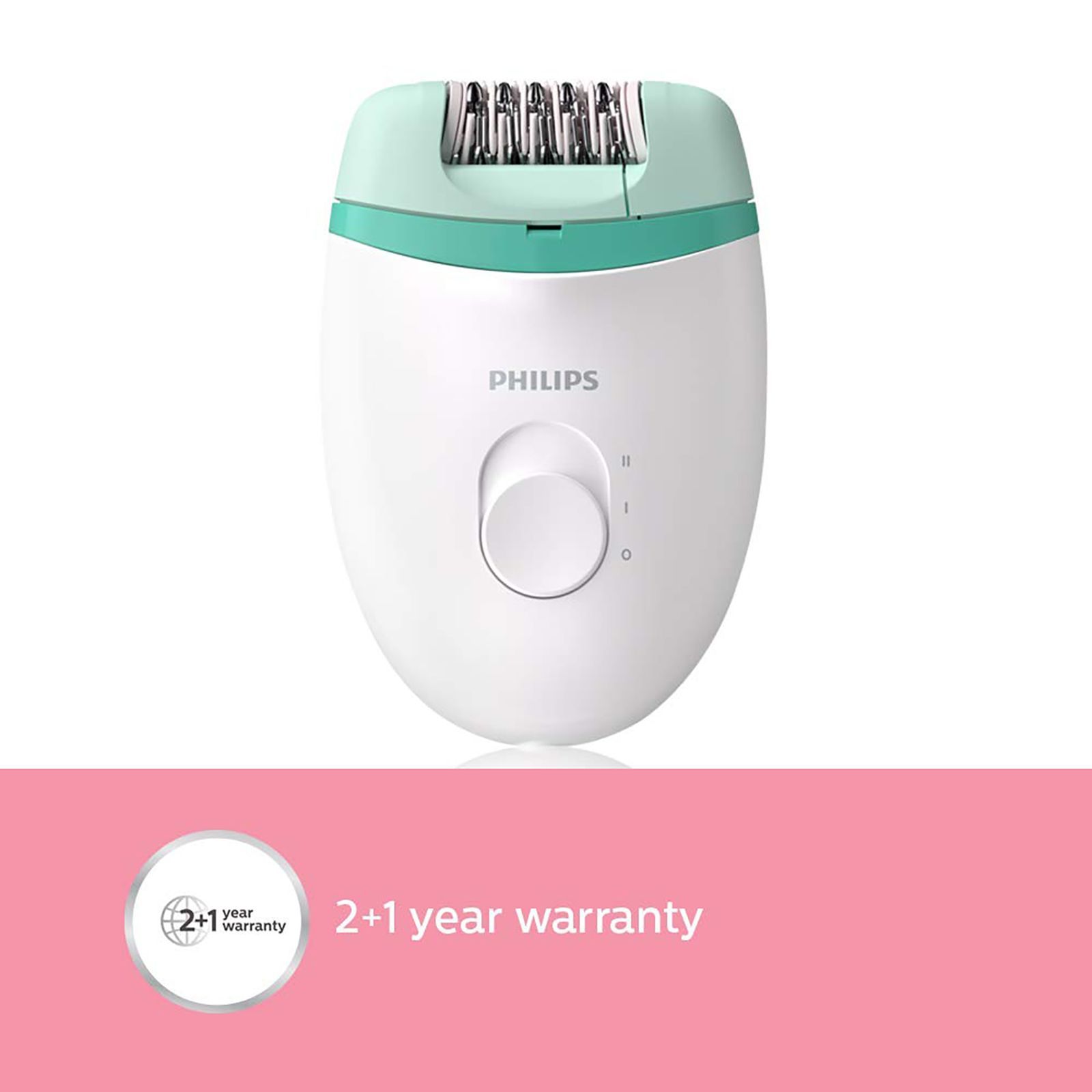 PHILIPS Satinelle Essential Corded Wet & Dry Epilator for Arms, Legs & Intimate Areas with 2 Interchangeable Heads (Efficient Epilation System, White & Green) PHILIPS Satinelle Essential Corded Wet & Dry Epilator for Arms, Legs & Intimate Areas with 2 Interchangeable Heads (Efficient Epilation System, White & Green)_5