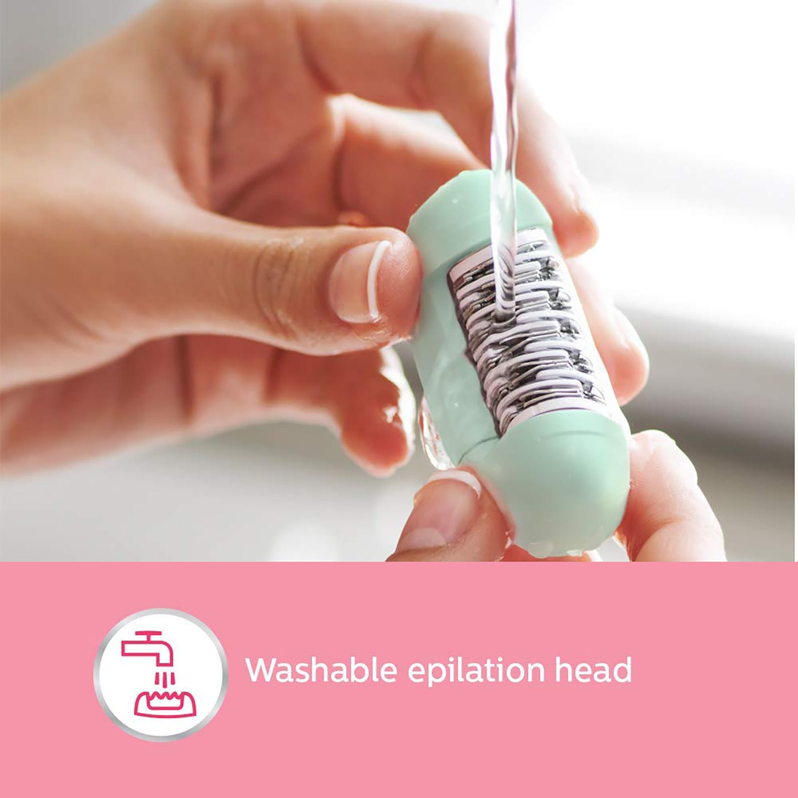 PHILIPS Satinelle Essential Corded Wet & Dry Epilator for Arms, Legs & Intimate Areas with 2 Interchangeable Heads (Efficient Epilation System, White & Green) PHILIPS Satinelle Essential Corded Wet & Dry Epilator for Arms, Legs & Intimate Areas with 2 Interchangeable Heads (Efficient Epilation System, White & Green)_6