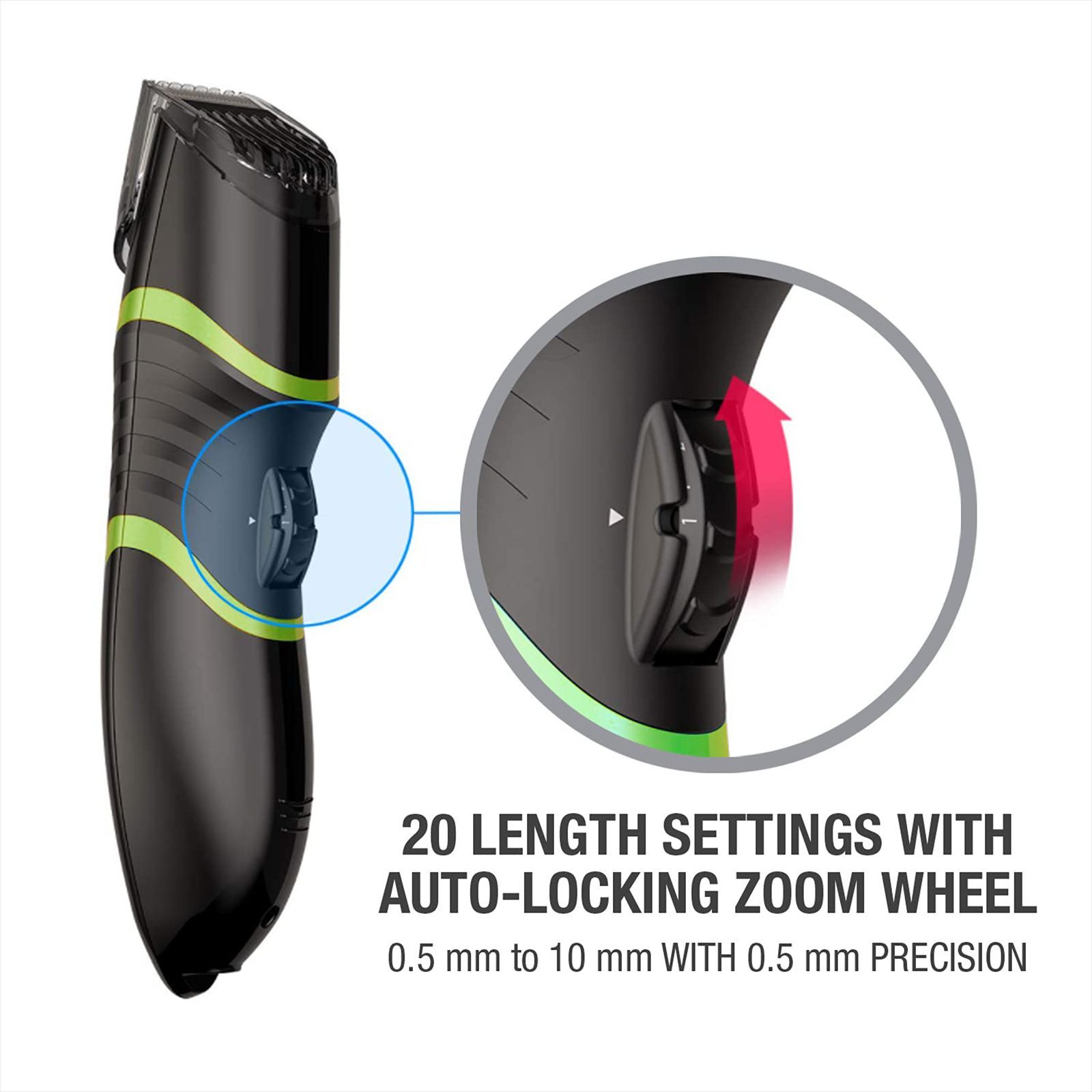 HAVELLS BT9003 Rechargeable Cordless Dry Trimmer for Beard & Moustache with 20 Length Settings for Men (50mins Runtime, Capture Trim Technology, Black & Green)_5