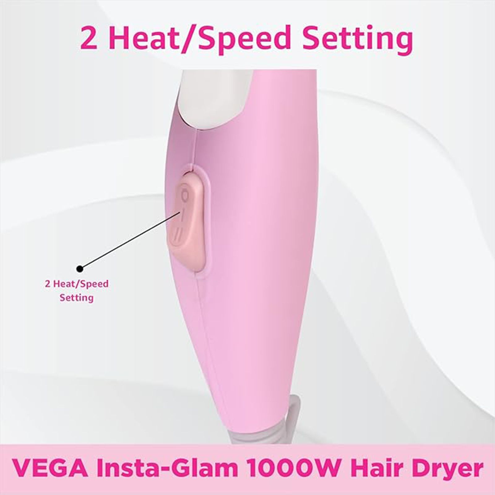 VEGA Insta Glam Hair Dryer with 2 Heat Settings (Overheat Protection, White & Pink)_7