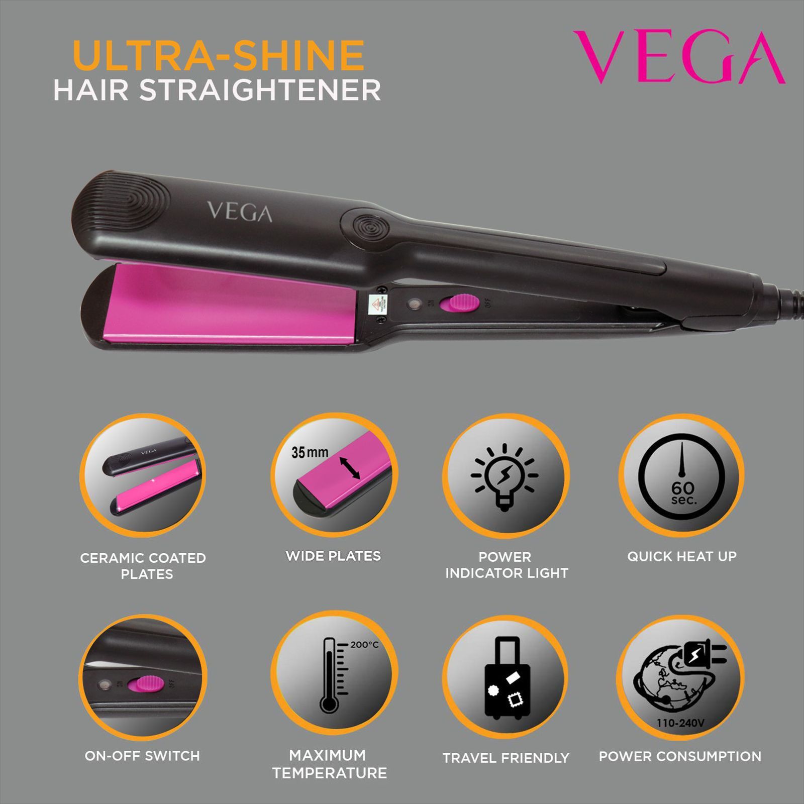 VEGA I-Kandy Hair Straightener with Fast Heat-Up (Ceramic Plates, Grey) VEGA I-Kandy Hair Straightener with Fast Heat-Up (Ceramic Plates, Grey)_7