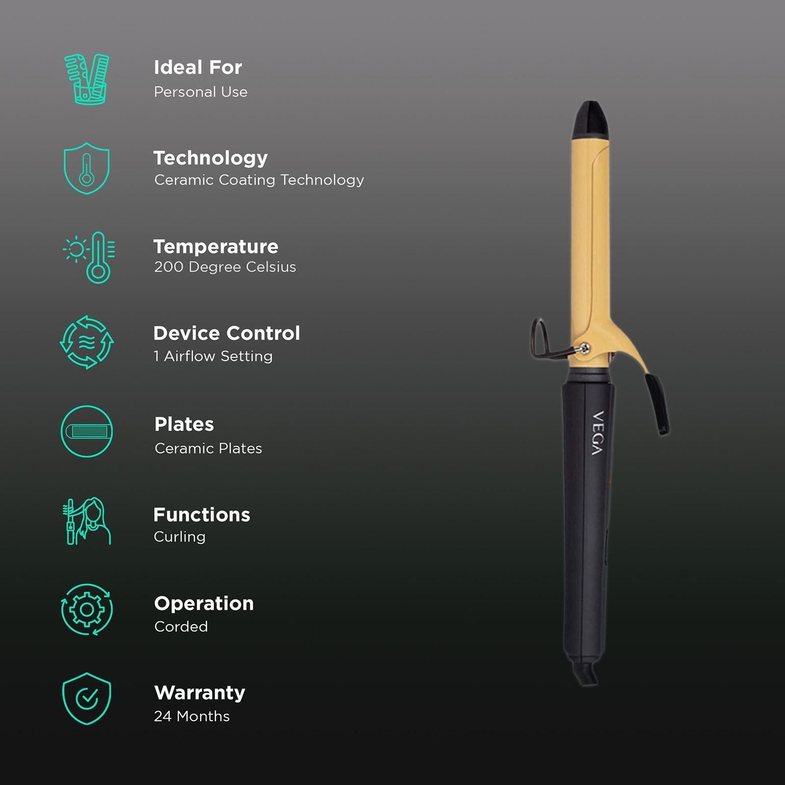 VEGA Ease Hair Styler with Ceramic Coating Technology (Cool Insulated Tip, Gold & Black)_3