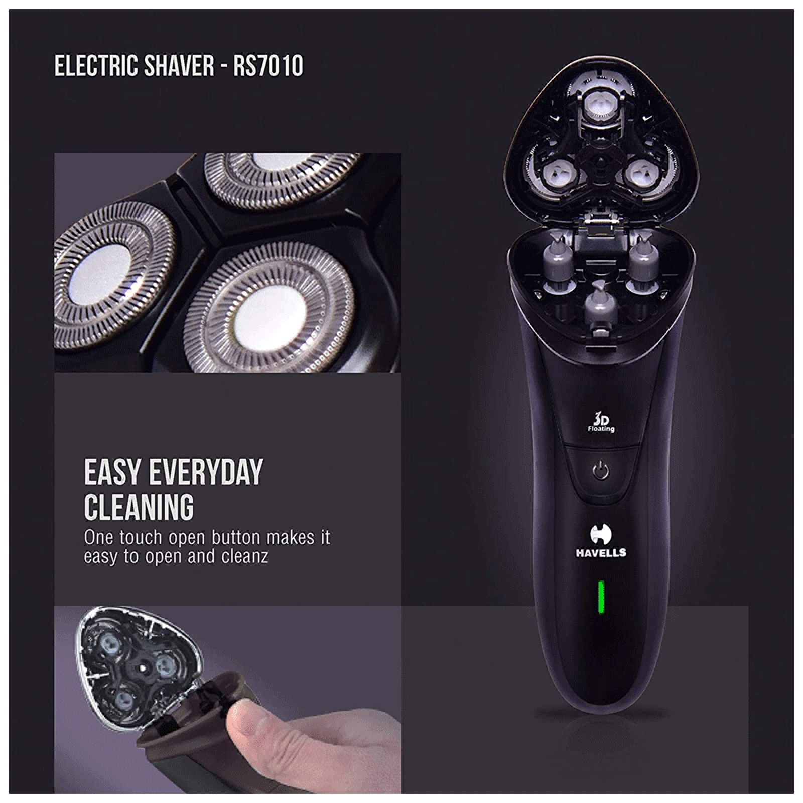 HAVELLS RS7010 Rechargeable Corded & Cordless Shaver for Beard & Moustache for Men (45mins Runtime, Built-in Pop Up Trimmer, Black)_11