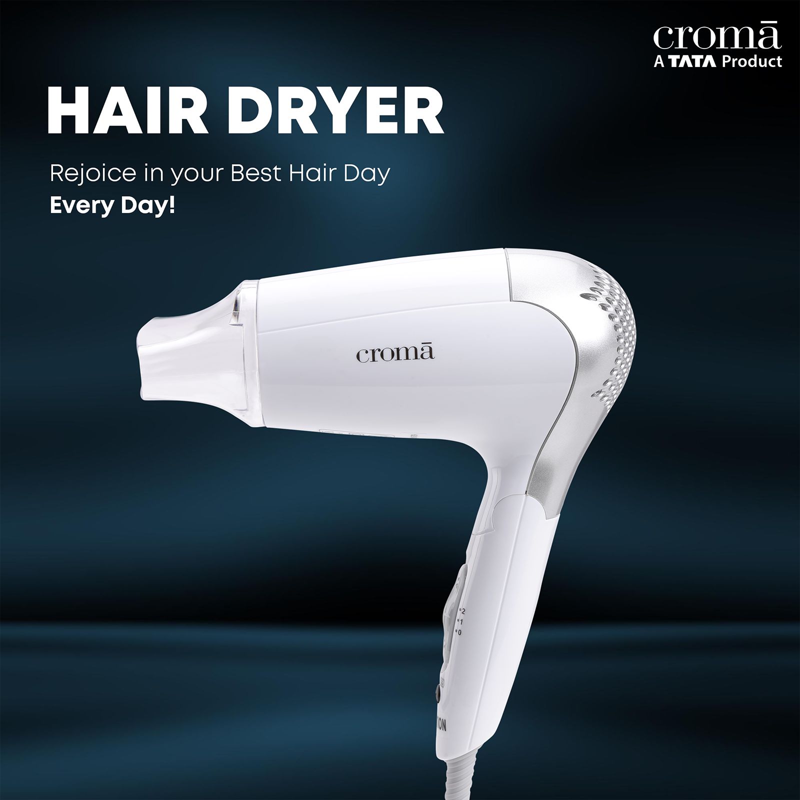 Croma Hair Dryer with 2 Heat Settings (Dual Voltage Knob, White) Croma Hair Dryer with 2 Heat Settings (Dual Voltage Knob, White)_5