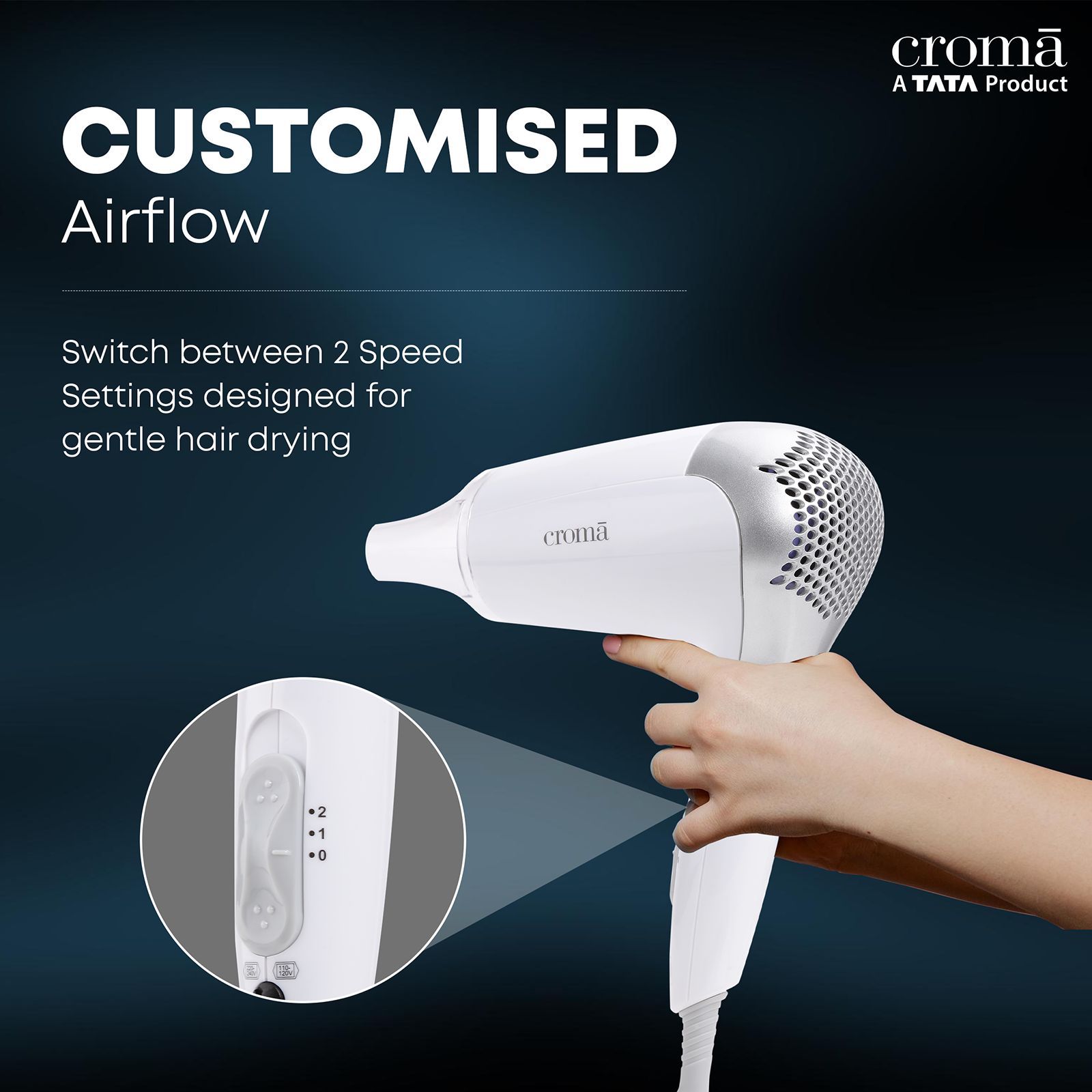 Croma Hair Dryer with 2 Heat Settings (Dual Voltage Knob, White) Croma Hair Dryer with 2 Heat Settings (Dual Voltage Knob, White)_9