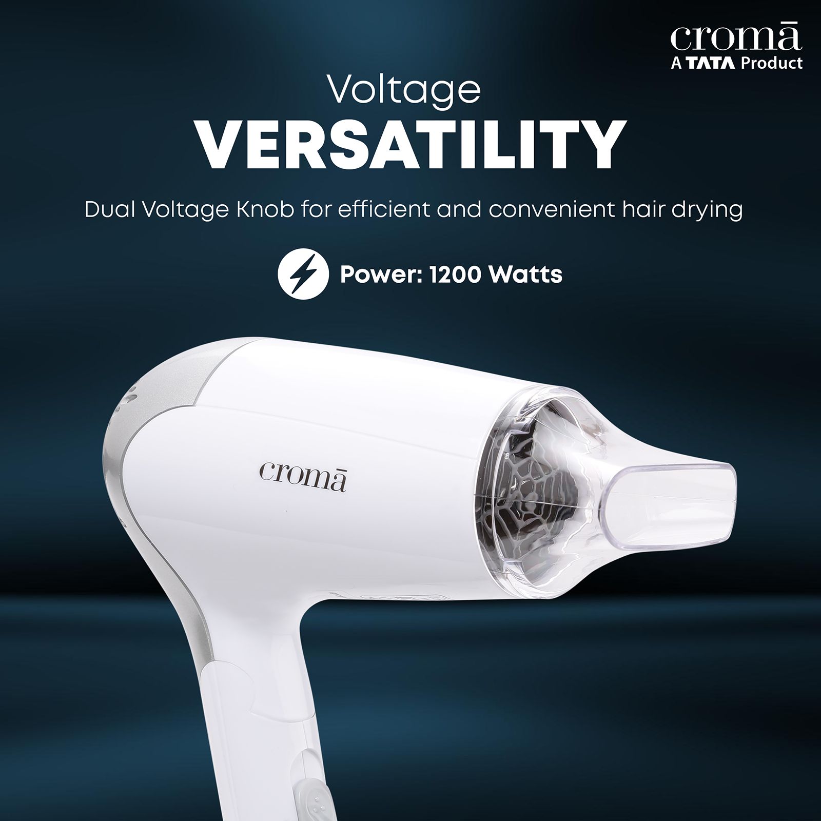 Croma Hair Dryer with 2 Heat Settings (Dual Voltage Knob, White) Croma Hair Dryer with 2 Heat Settings (Dual Voltage Knob, White)_10
