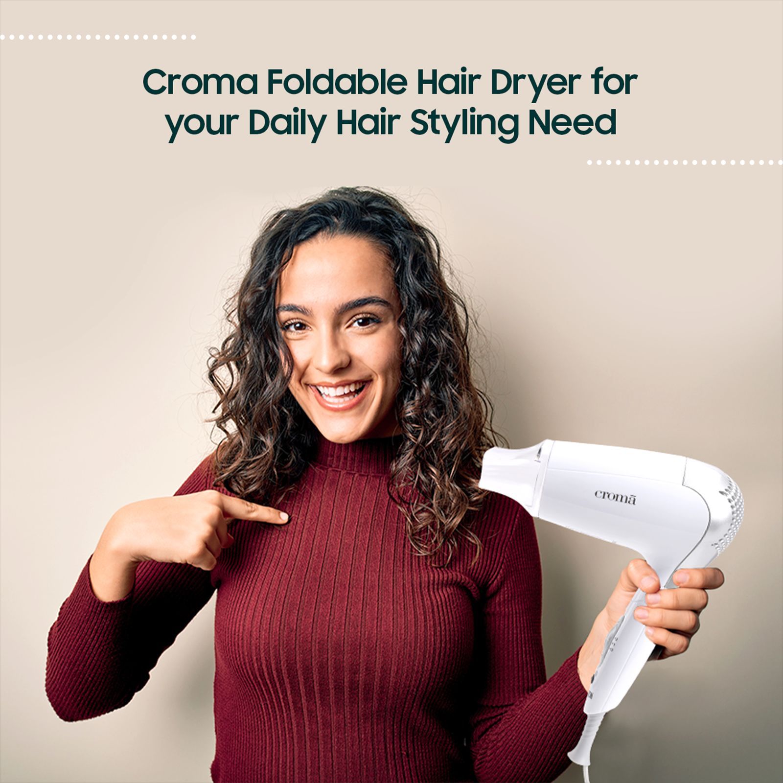 Croma Hair Dryer with 2 Heat Settings (Dual Voltage Knob, White) Croma Hair Dryer with 2 Heat Settings (Dual Voltage Knob, White)_11
