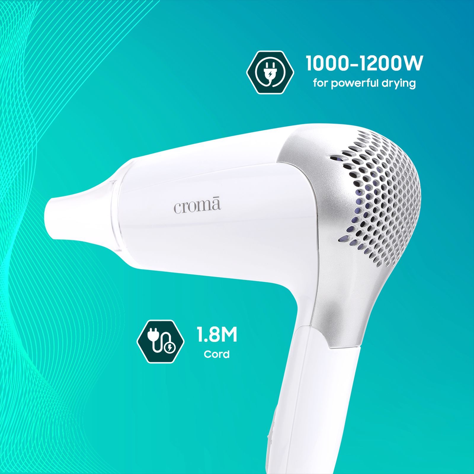 Croma Hair Dryer with 2 Heat Settings (Dual Voltage Knob, White) Croma Hair Dryer with 2 Heat Settings (Dual Voltage Knob, White)_13