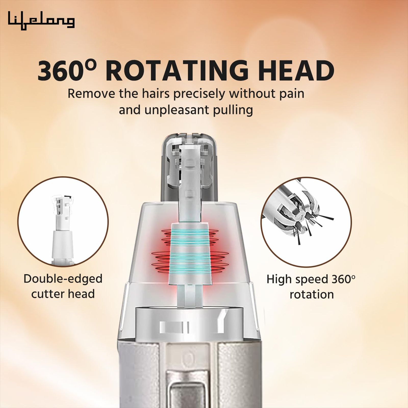 Lifelong LLPCM03 Rechargeable Cordless Dry Trimmer for Nose & Ear with 1 Length Settings for Men & Women (40mins Runtime, Rotary Blade System, Silver)_12