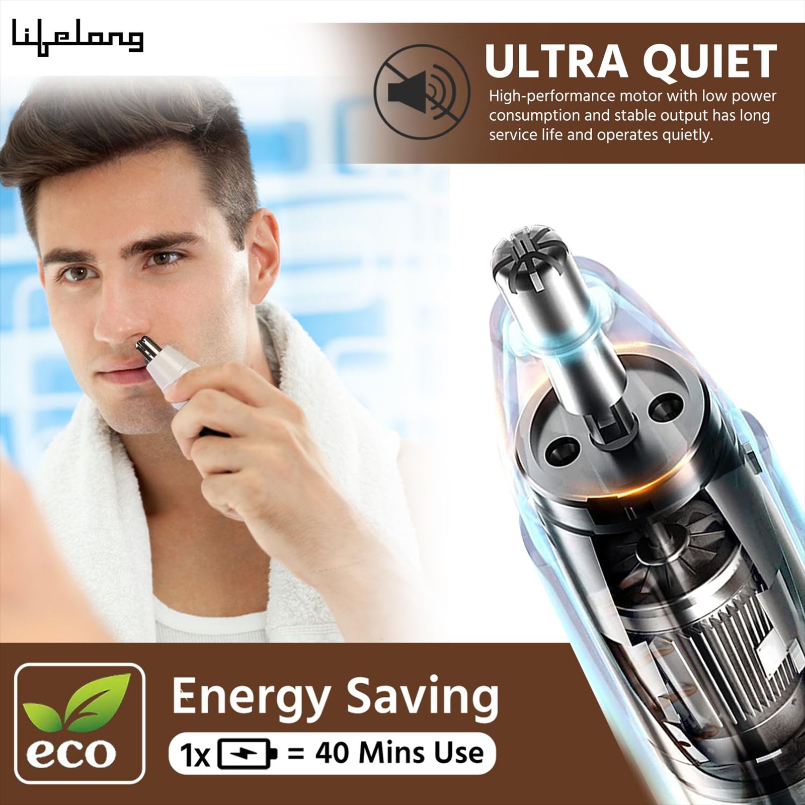 Lifelong LLPCM03 Rechargeable Cordless Dry Trimmer for Nose & Ear with 1 Length Settings for Men & Women (40mins Runtime, Rotary Blade System, Silver)_14