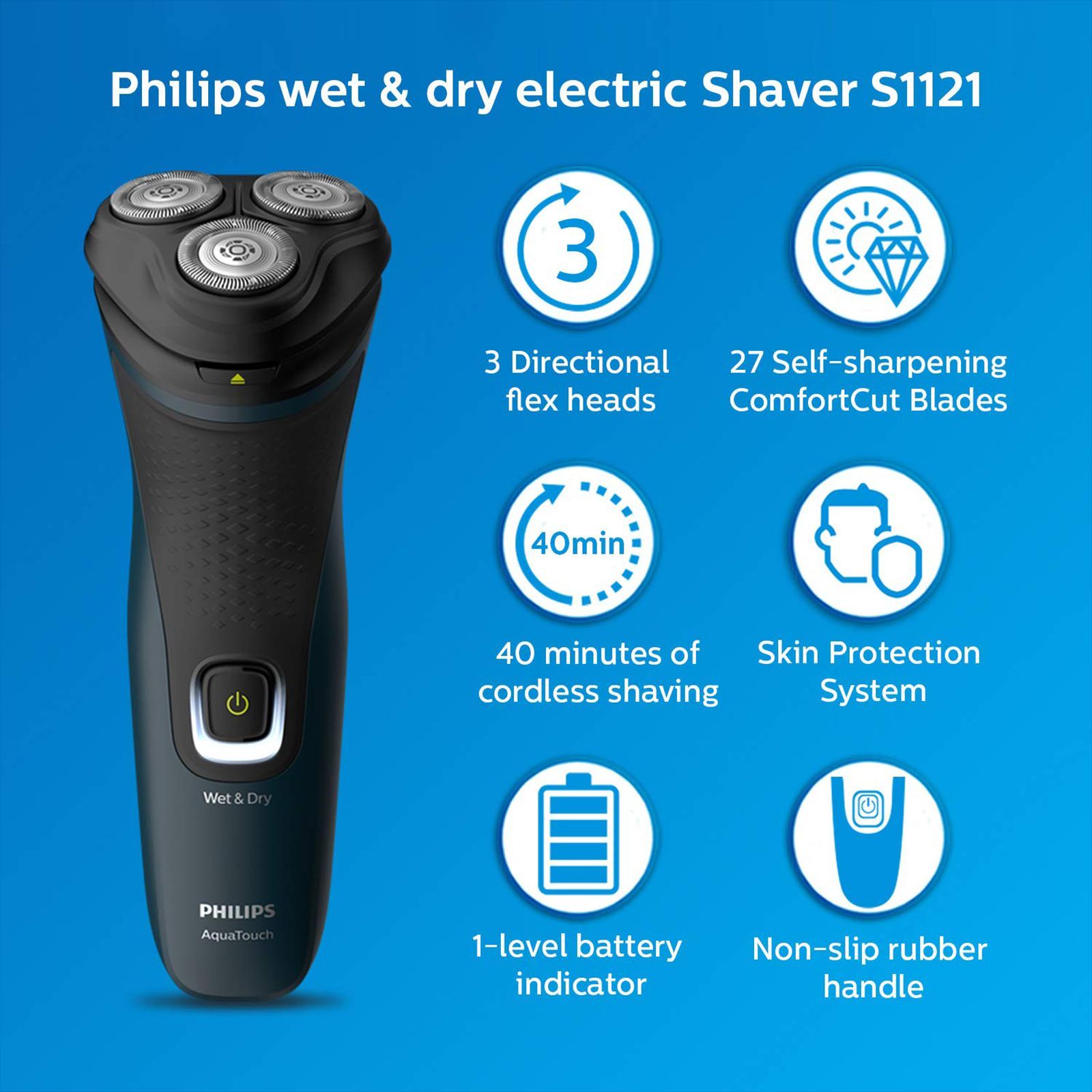 PHILIPS Series 1000 Rechargeable Cordless Shaver for Face for Men (40min Runtime, ComfortCut Blade System, Blue Malibu)_16