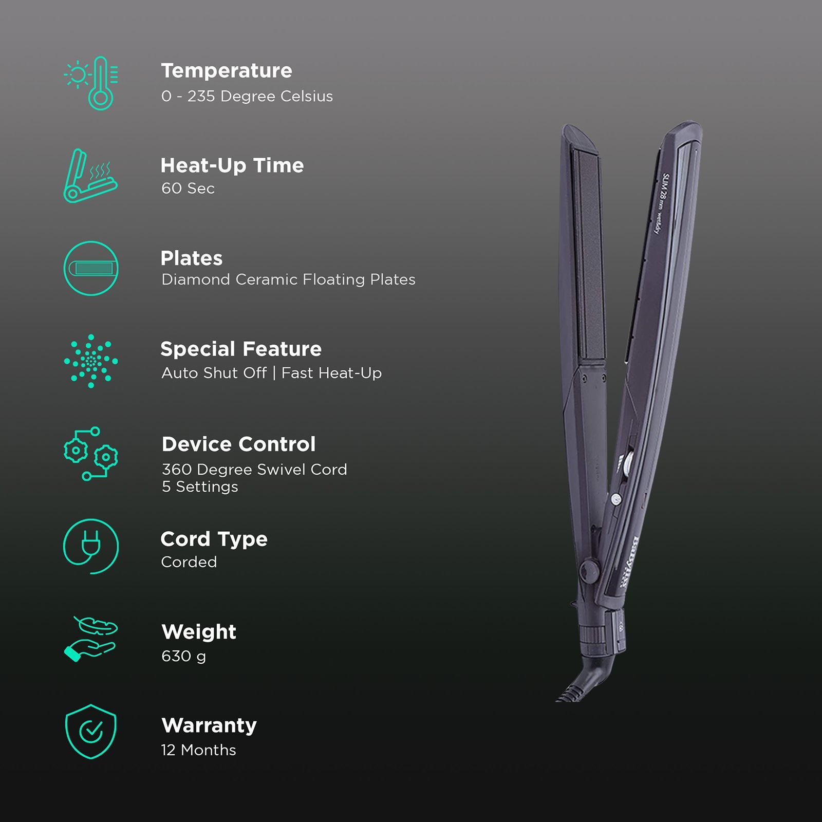 BaByliss Hair Straightener with Advanced Heating Technology (Diamond Ceramic Plate, Black)_3