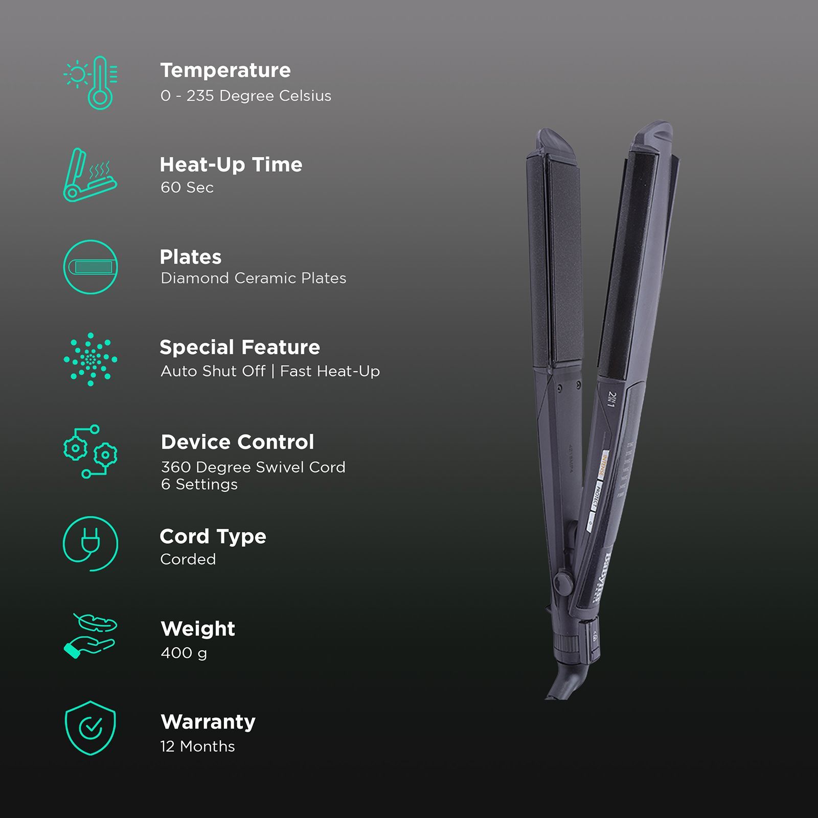 BaByliss 2-in-1 Hair Straightener & Curler with I-curl Function (Diamond Ceramic Plate, Black)_3