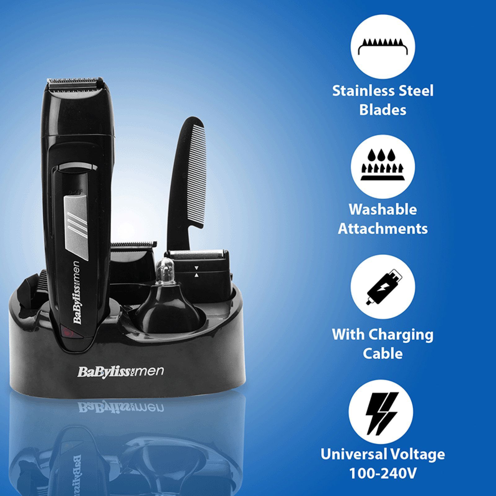 BaByliss E824E Rechargeable Cordless Grooming Kit for Hair, Beard & Body for Men (30min Runtime, 3D Electrochemical Sharpening Blades, Black)_7