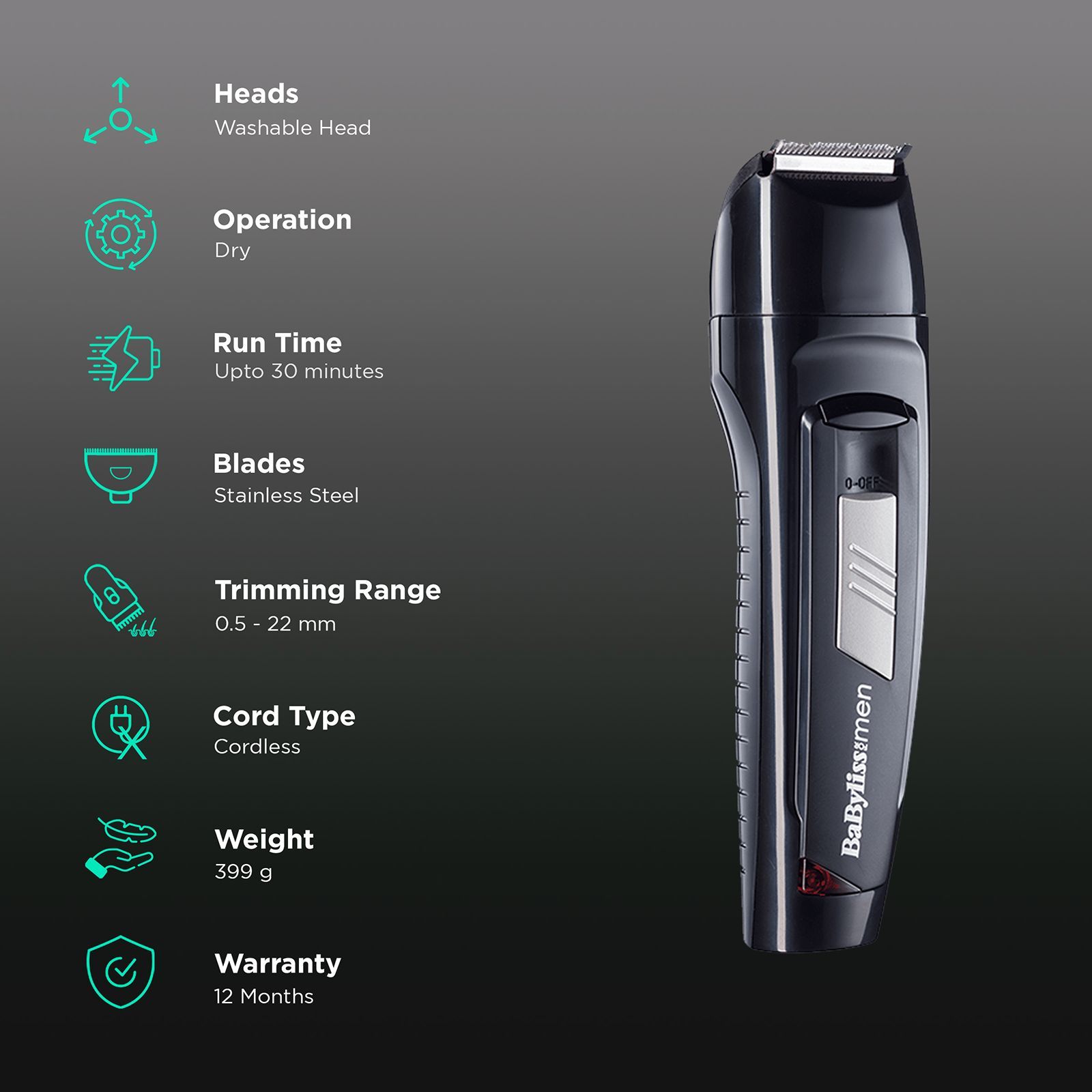 BaByliss E824E Rechargeable Cordless Grooming Kit for Hair, Beard & Body for Men (30min Runtime, 3D Electrochemical Sharpening Blades, Black)_2